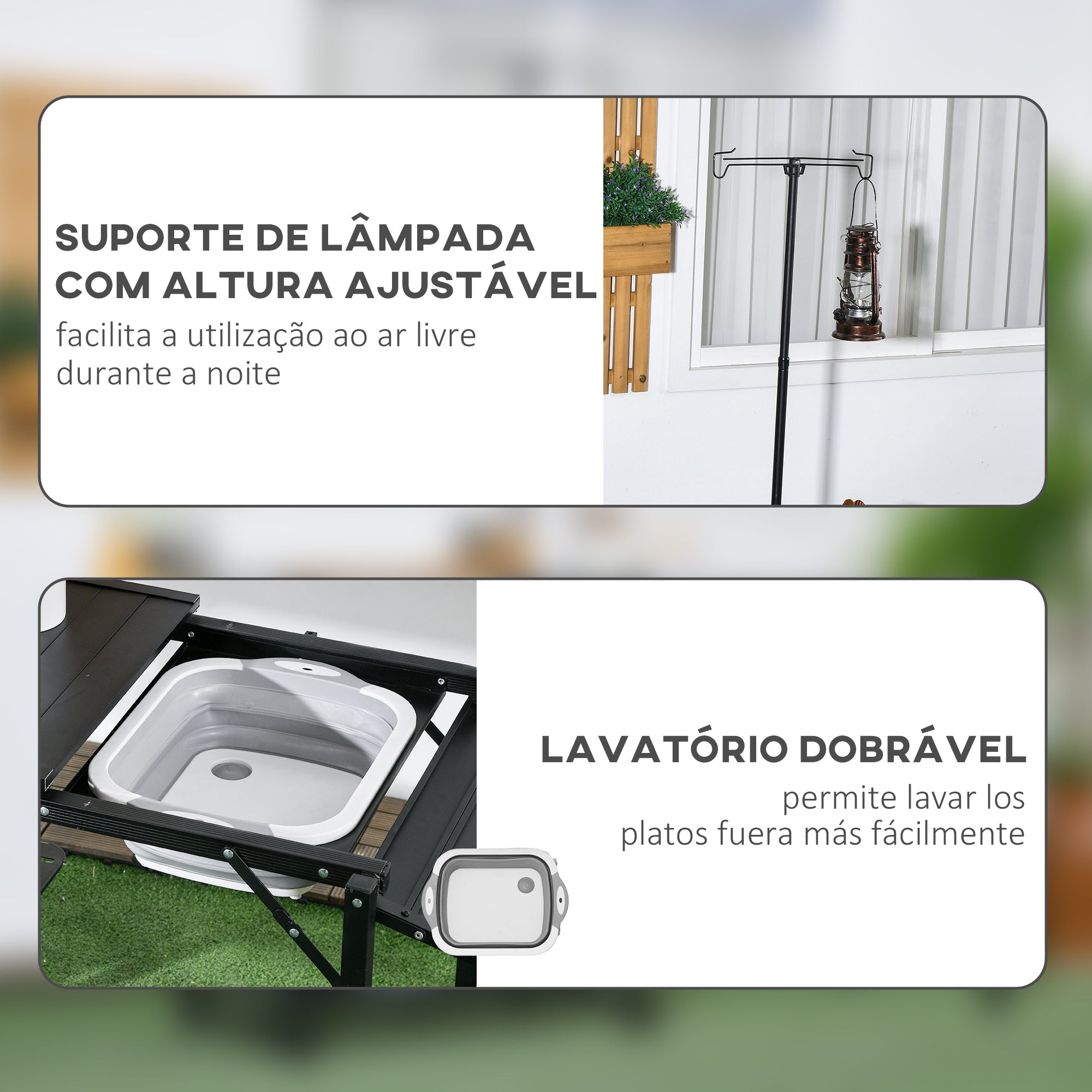 Mesa de Campismo Dobrável 173x52x80-174 cm Preto