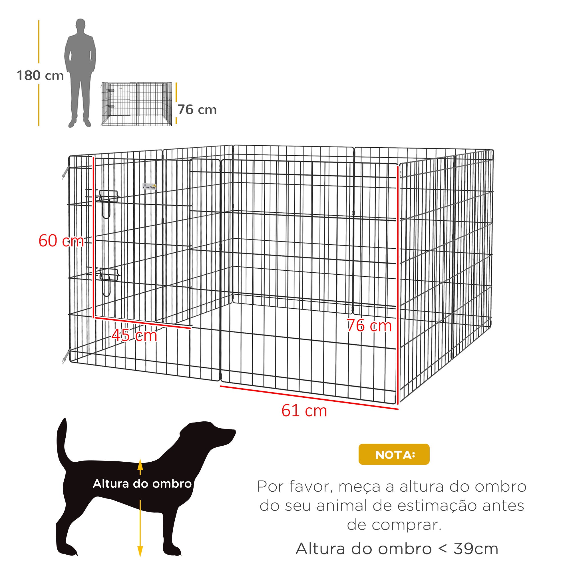 Parque para Cães 8 Painéis 76x61cm Preto - Espaço para Brincar e Descansar com Segurança