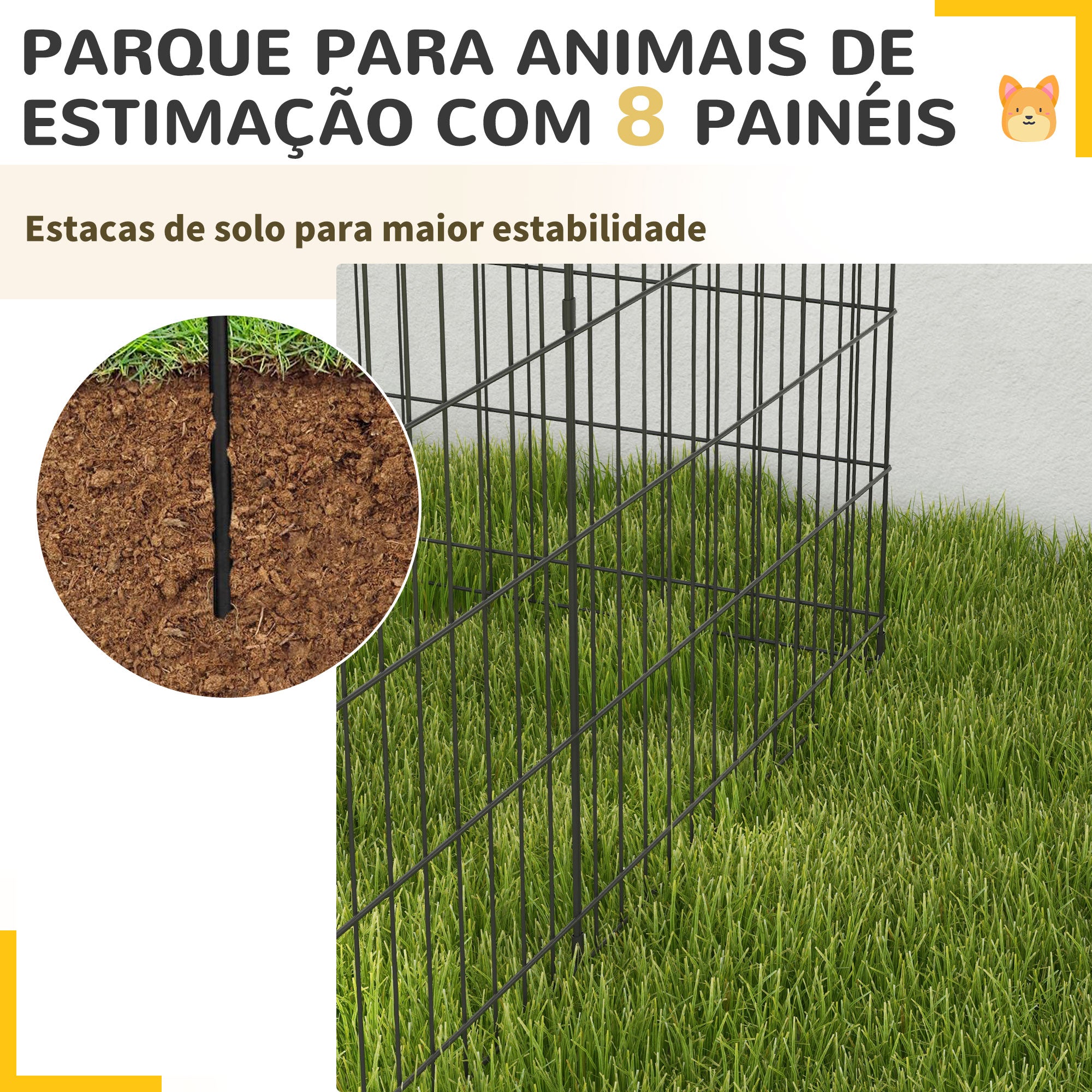 Parque para Cães 8 Painéis 76x61cm Preto - Espaço para Brincar e Descansar com Segurança