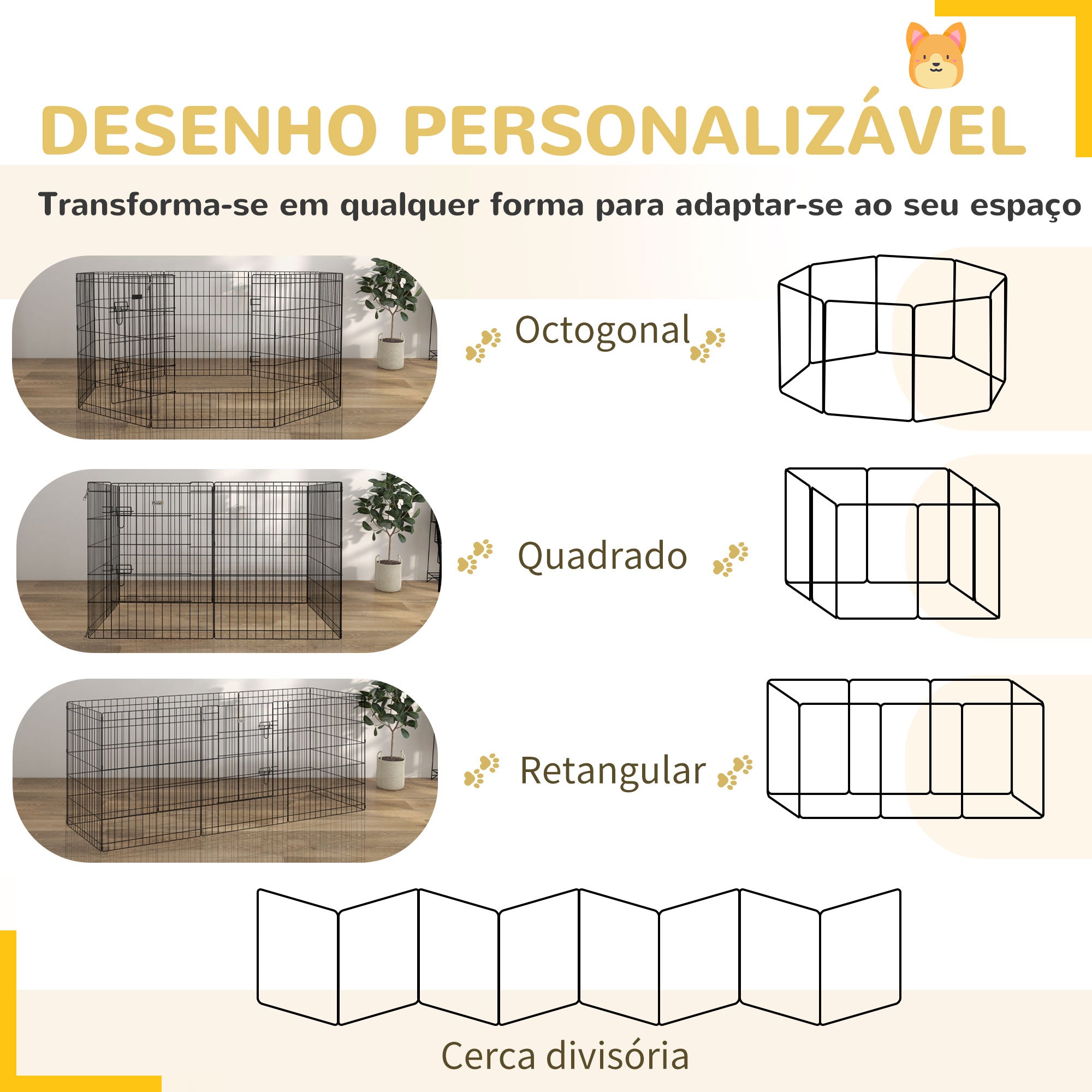Parque para Cães 8 Painéis 76x61cm Preto - Espaço para Brincar e Descansar com Segurança