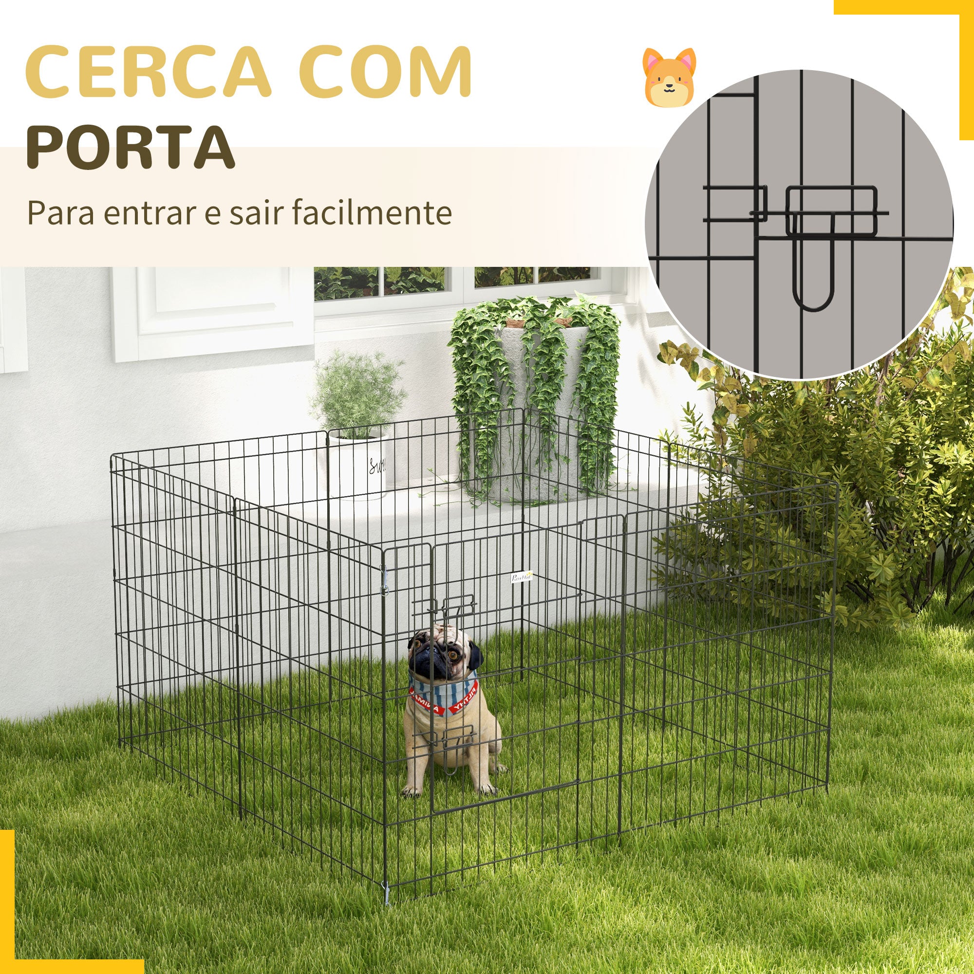 Parque para Cães 8 Painéis 76x61cm Preto - Espaço para Brincar e Descansar com Segurança