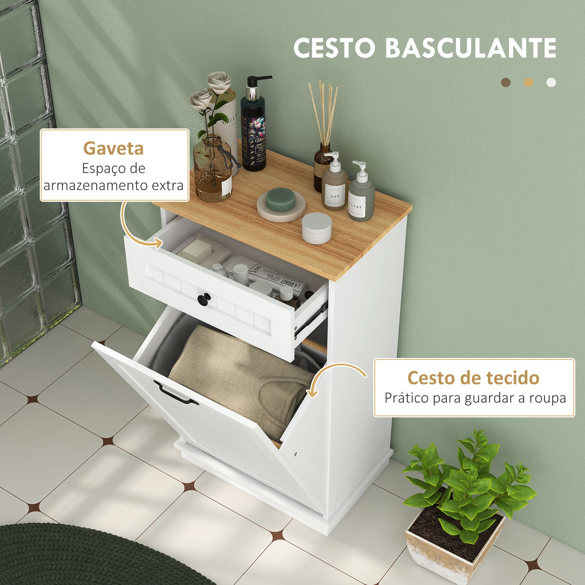 Móvel Auxiliar de Casa de Banho – 52x33x90 cm – Branco – MDF