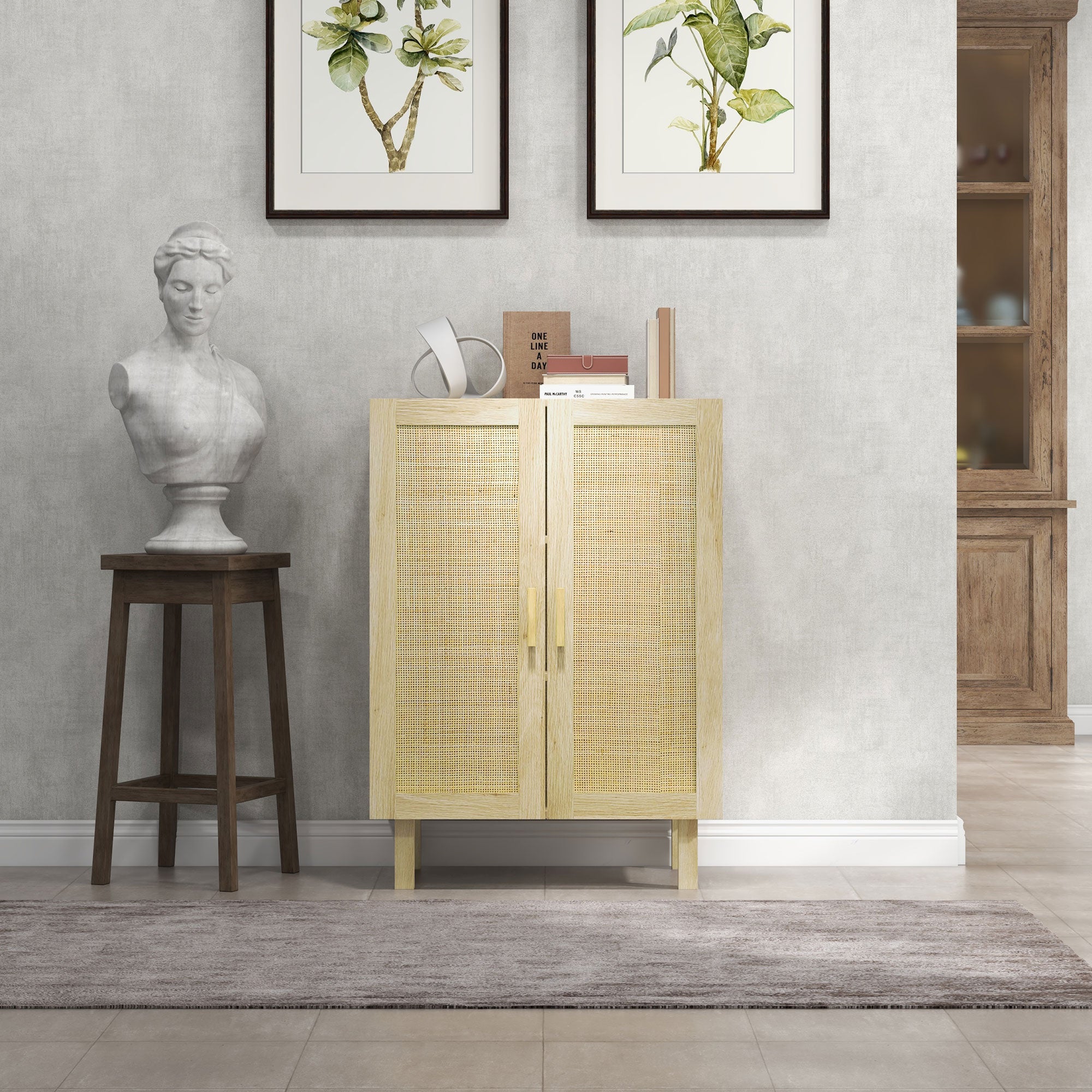 Aparador de Sala de Estar – 73x41x102 cm – Cor de Madeira Natural – Madeira Melamina
