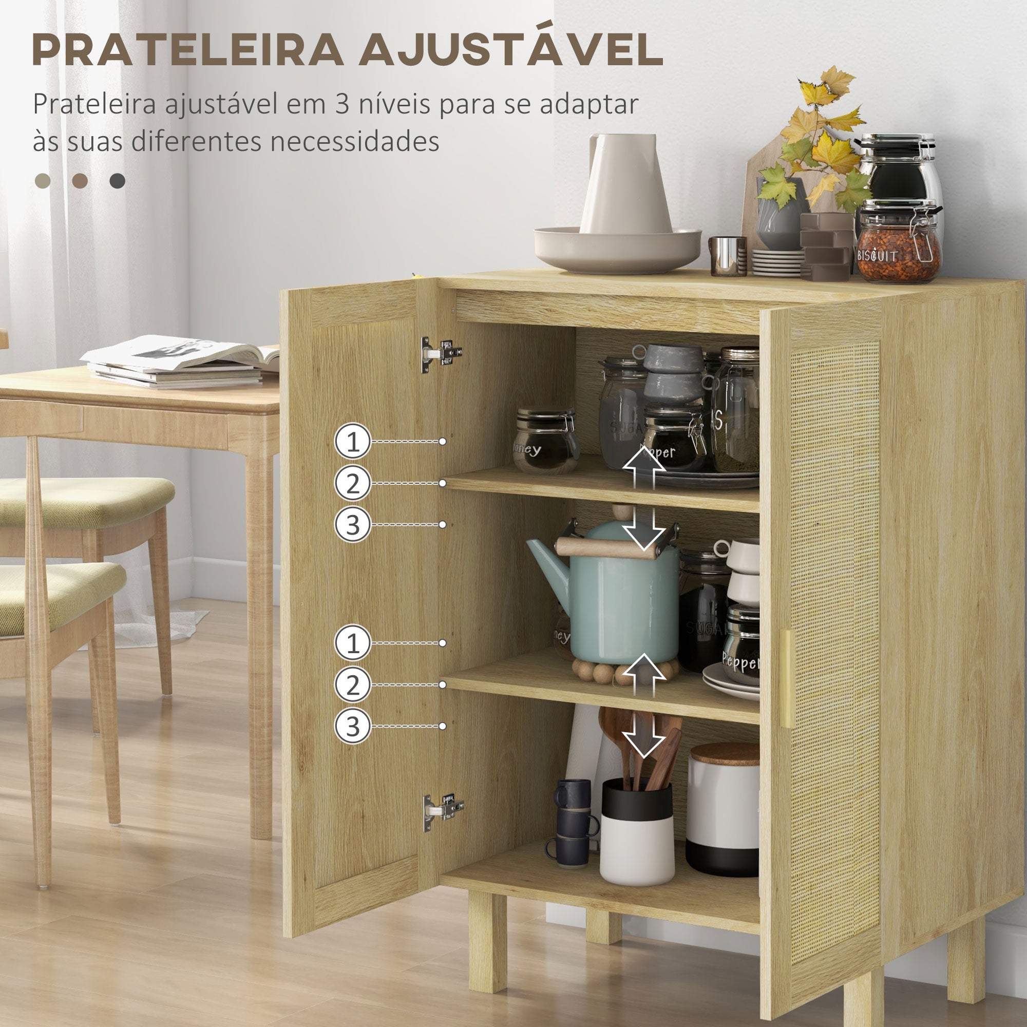 Aparador de Sala de Estar – 73x41x102 cm – Cor de Madeira Natural – Madeira Melamina