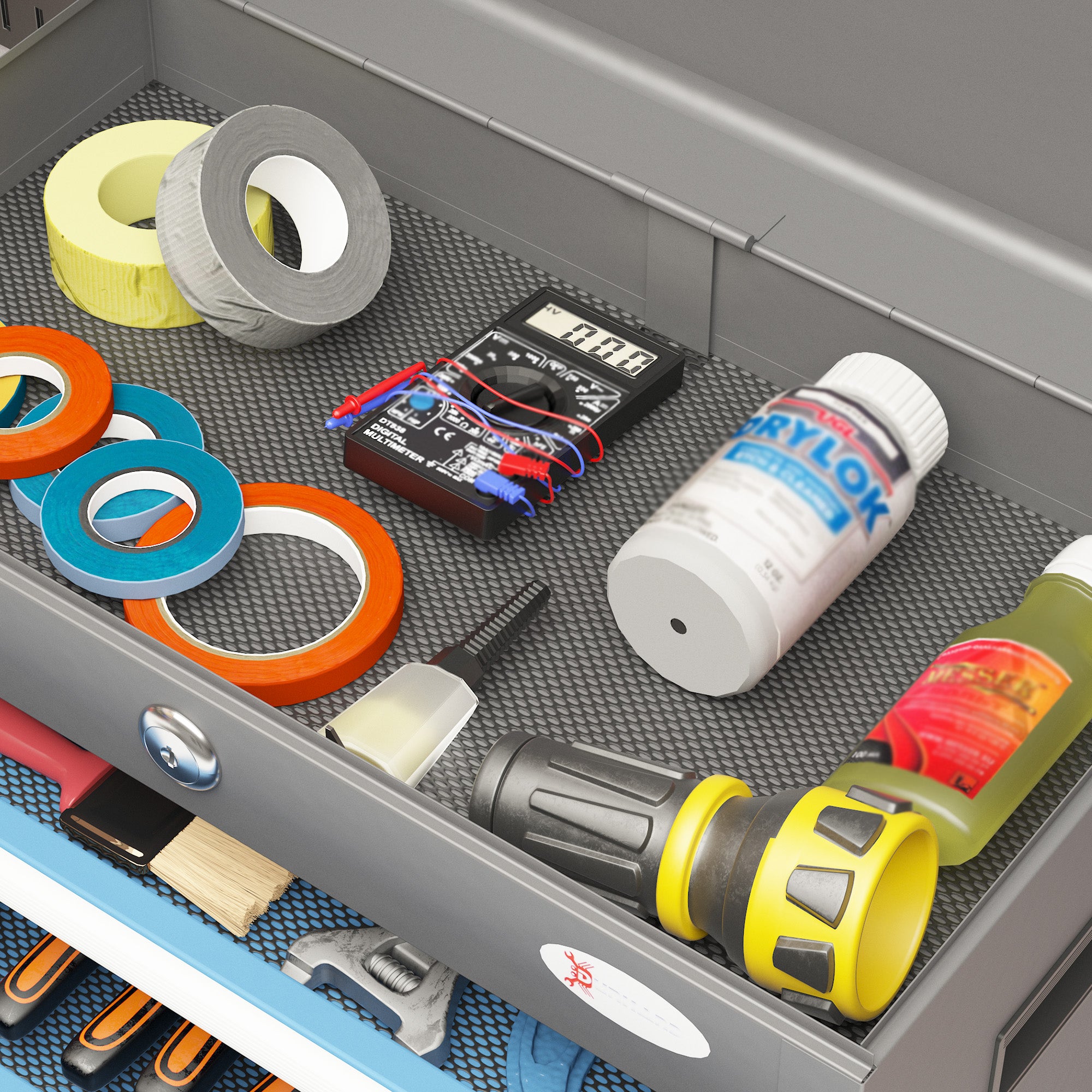 Caixa de Ferramentas Metálica com 4 Gavetas 45x24,5x32,5 cm - Azul e Prata