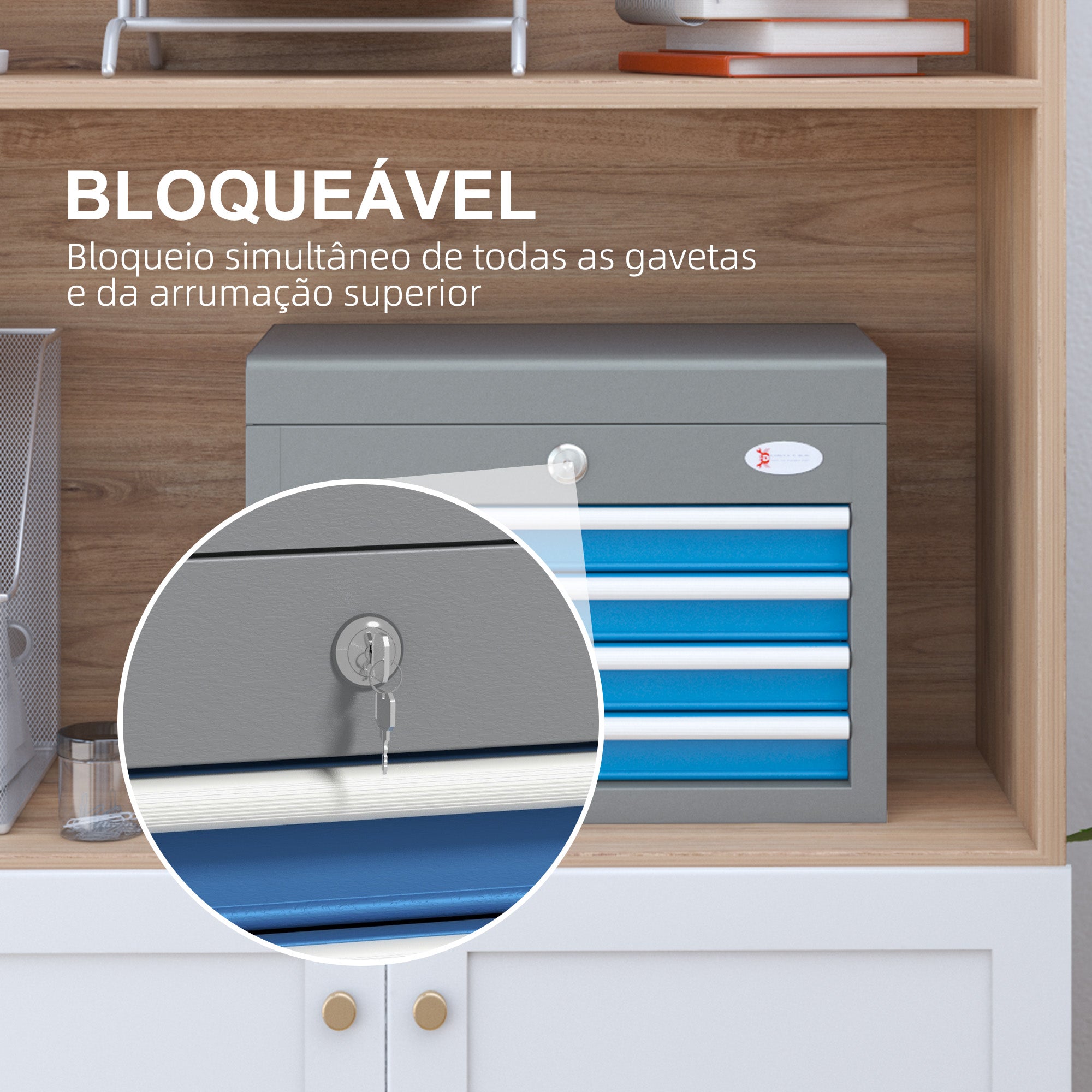 Caixa de Ferramentas Metálica com 4 Gavetas 45x24,5x32,5 cm - Azul e Prata