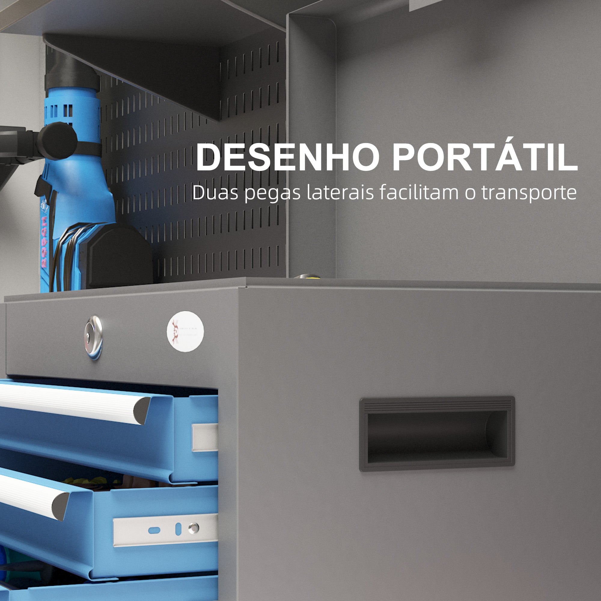 Caixa de Ferramentas Metálica com 4 Gavetas 45x24,5x32,5 cm - Azul e Prata