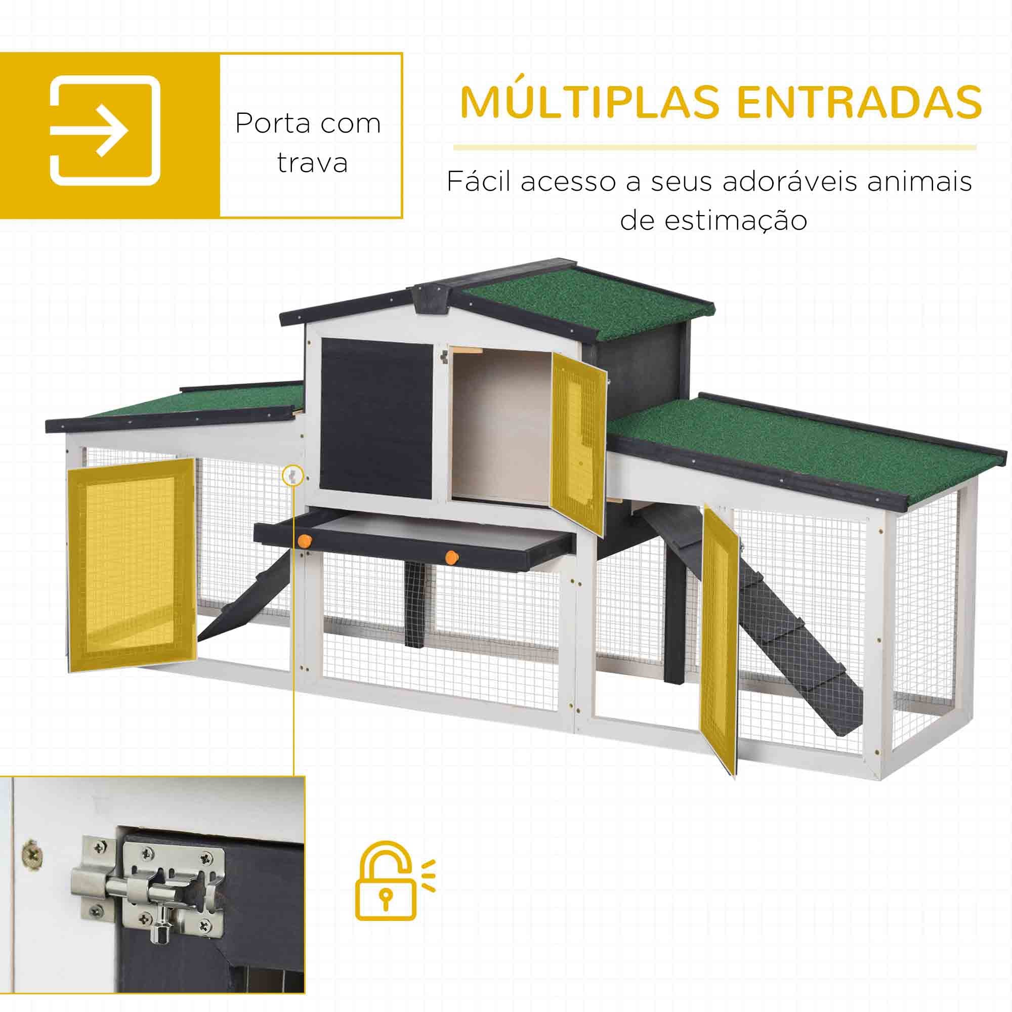 Gaiola de Madeira para Coelhos – 197x49x86 cm – Cinzento – Madeira de abeto