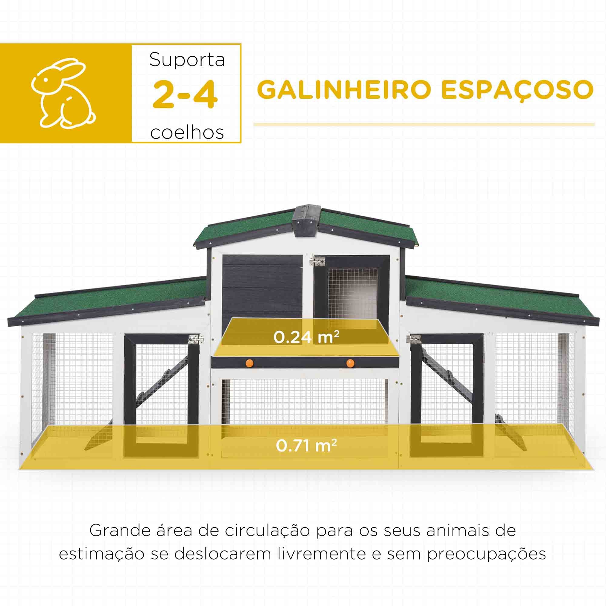 Gaiola de Madeira para Coelhos – 197x49x86 cm – Cinzento – Madeira de abeto