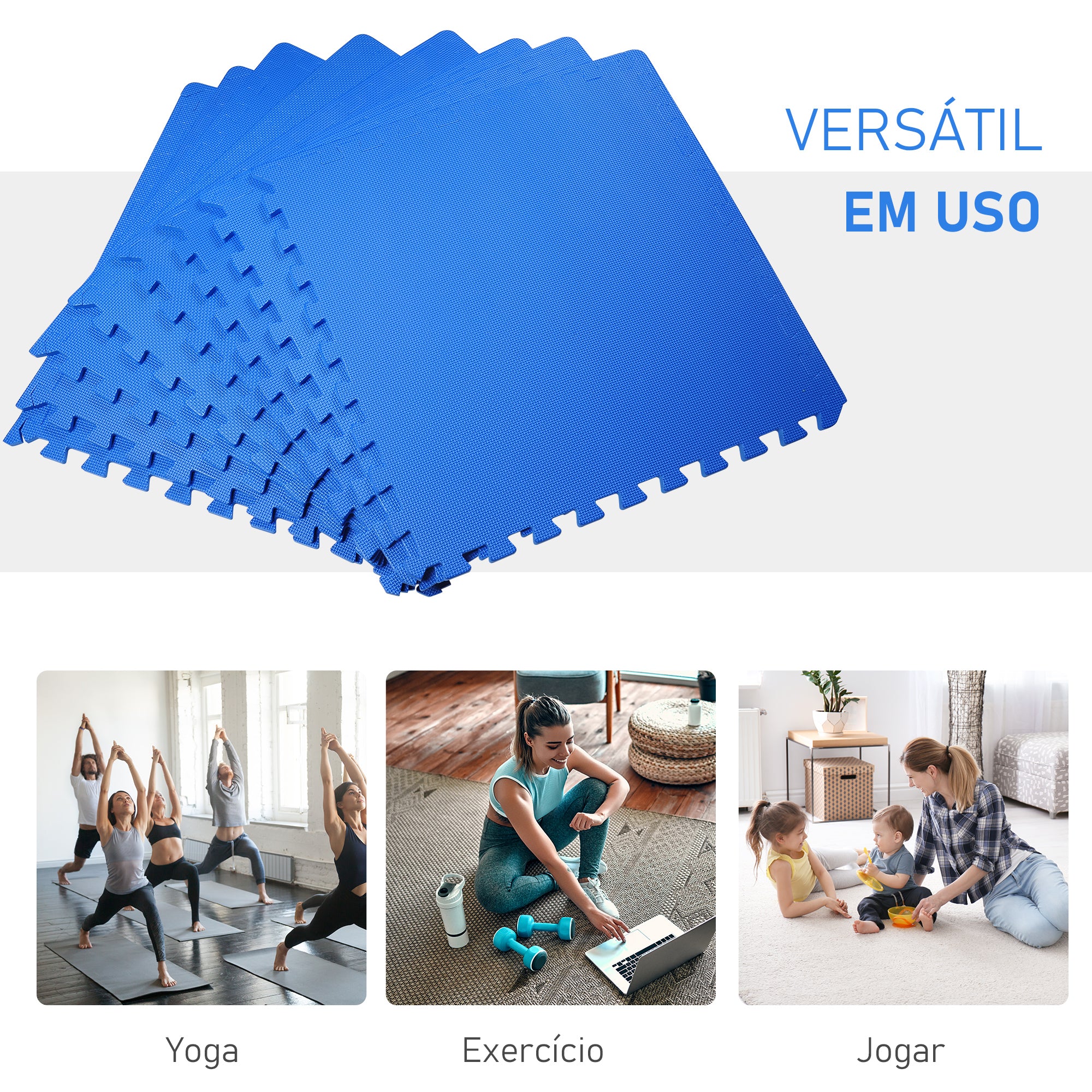 Tapete Puzzle para Crianças e Bebés - Azul - 2,88m²