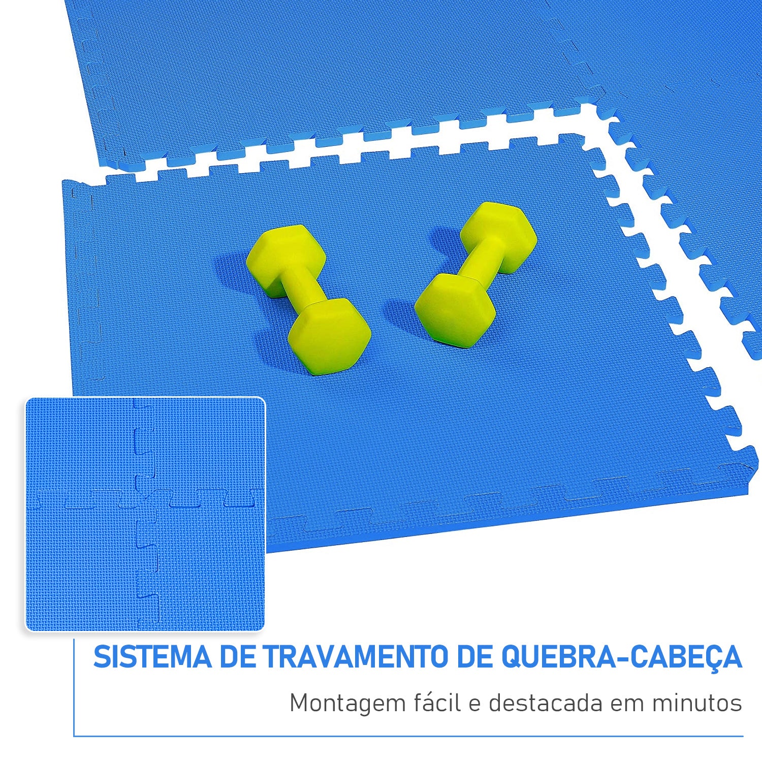 Tapete Puzzle para Crianças e Bebés - Azul - 2,88m²