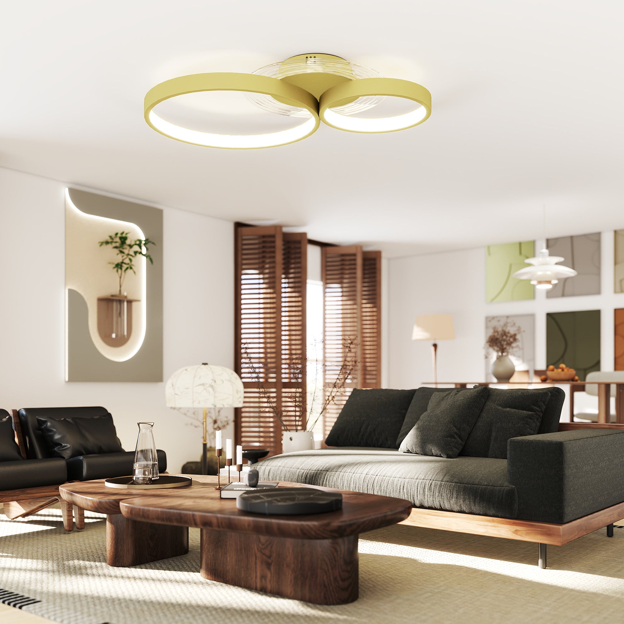 Candeeiro de Teto LED 40W Ouro 59x38x7,4 cm - Iluminação LED Regulável 3000K/4000K/6500K