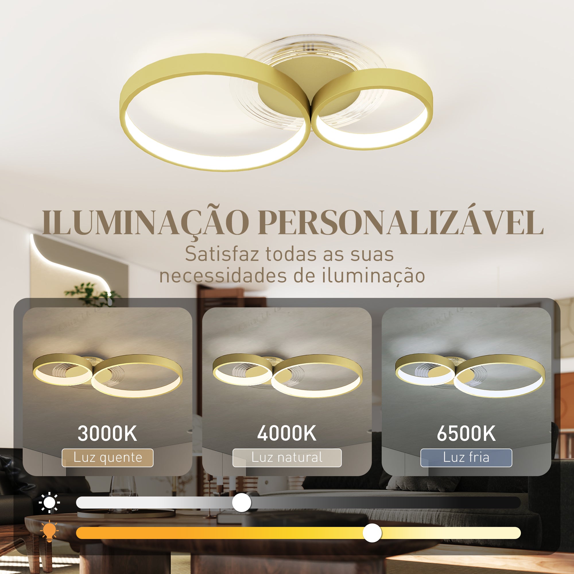 Candeeiro de Teto LED 40W Ouro 59x38x7,4 cm - Iluminação LED Regulável 3000K/4000K/6500K