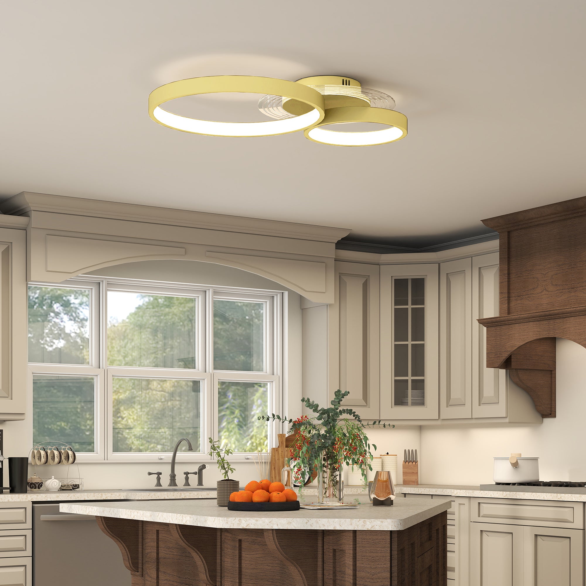 Candeeiro de Teto LED 40W Ouro 59x38x7,4 cm - Iluminação LED Regulável 3000K/4000K/6500K