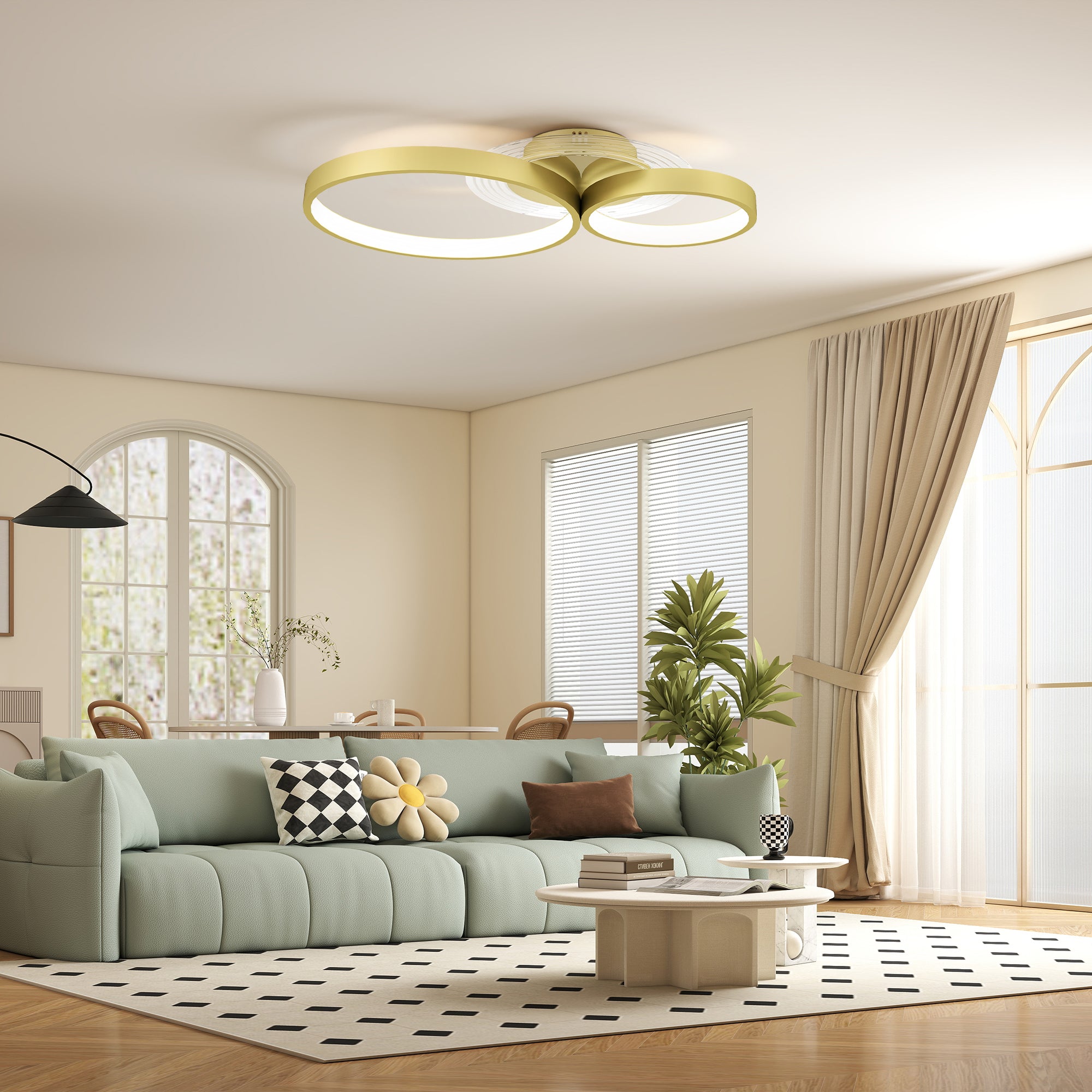 Candeeiro de Teto LED 40W Ouro 59x38x7,4 cm - Iluminação LED Regulável 3000K/4000K/6500K