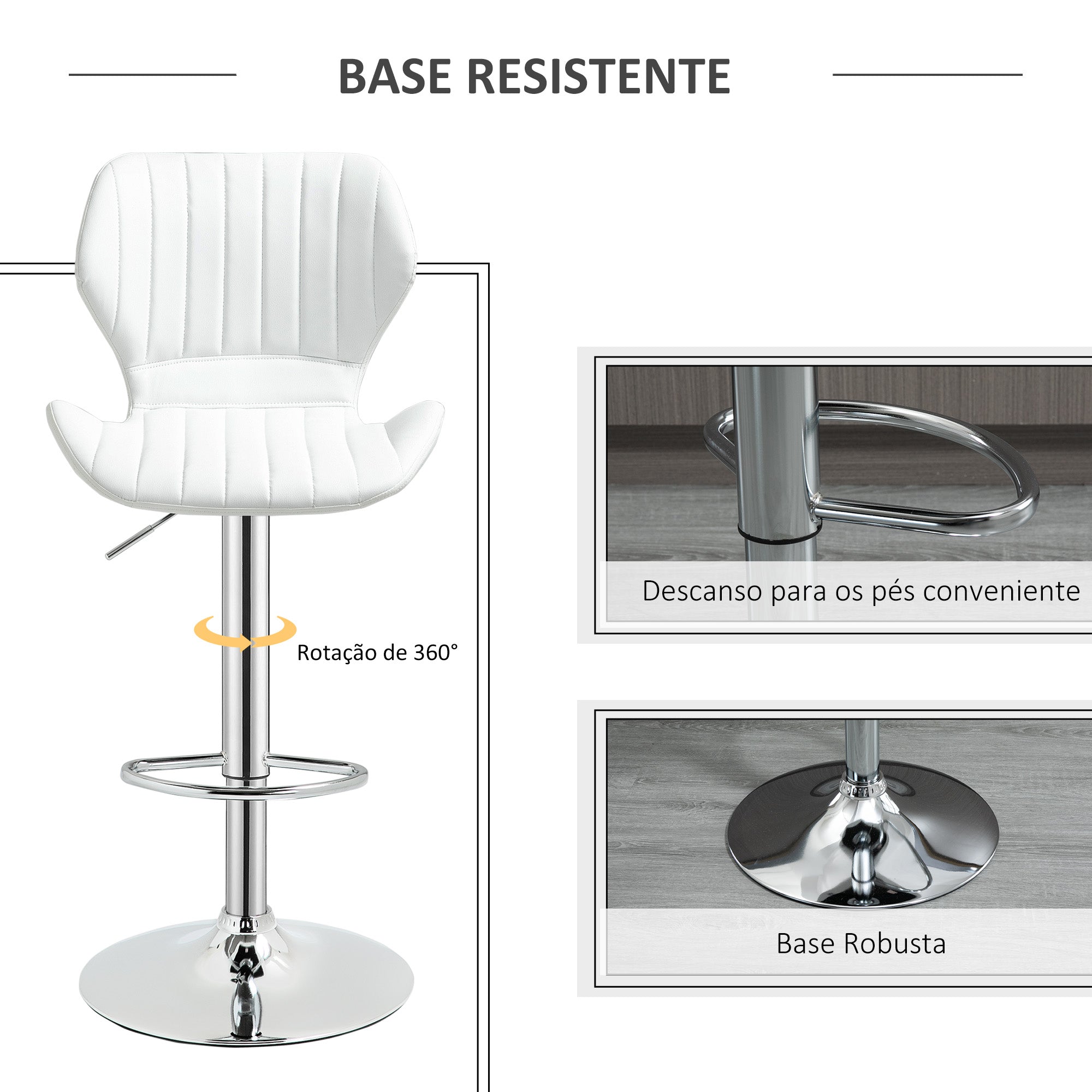 Bancos de Bar Altura Ajustável 91,5-113,5cm Branco