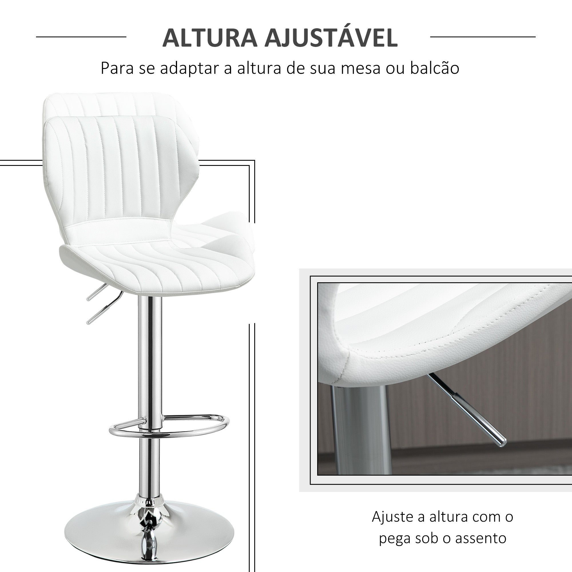 Bancos de Bar Altura Ajustável 91,5-113,5cm Branco