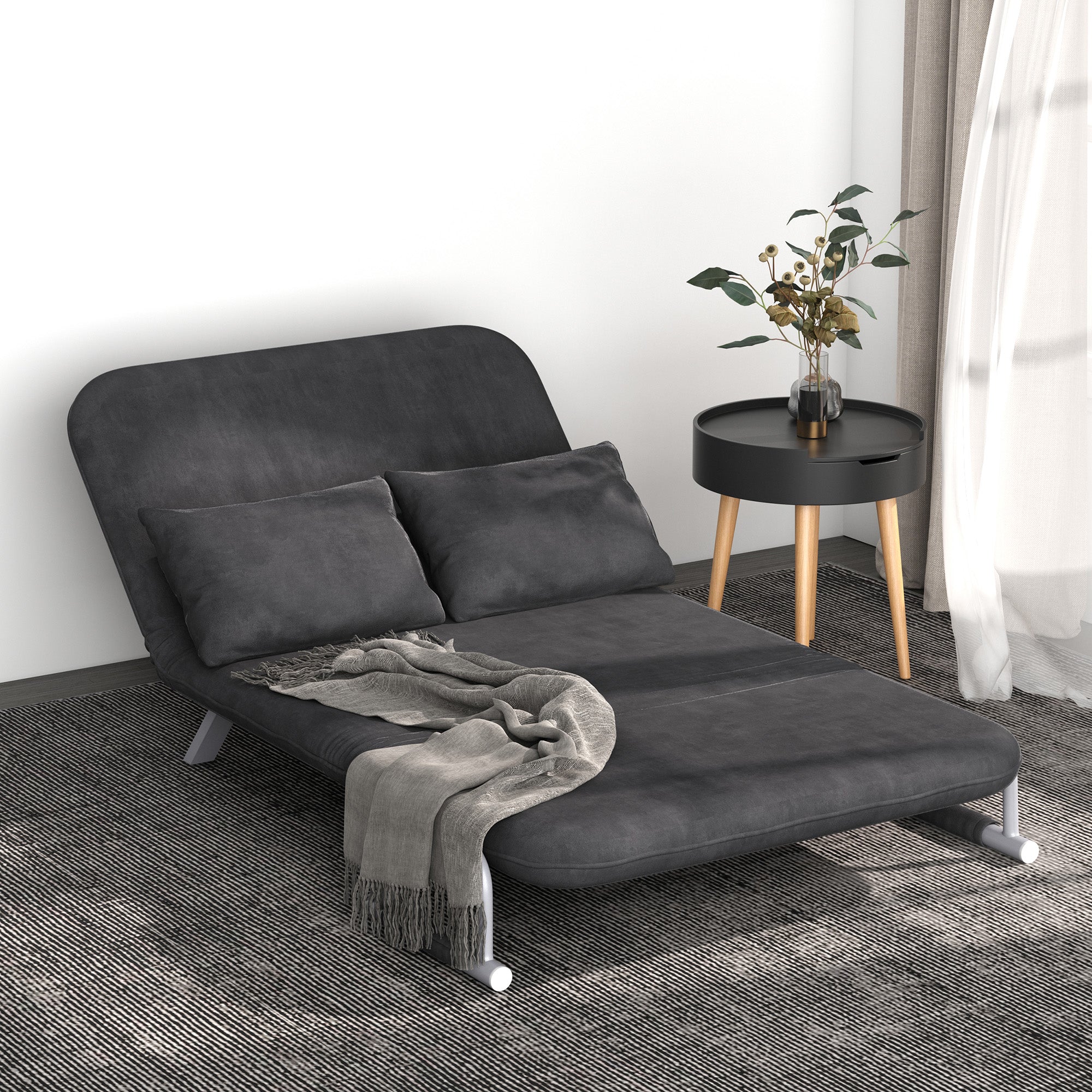 Sofá Cama de 2 Lugares Cinzento 111x80x78 cm - Encosto Ajustável em 5 Níveis