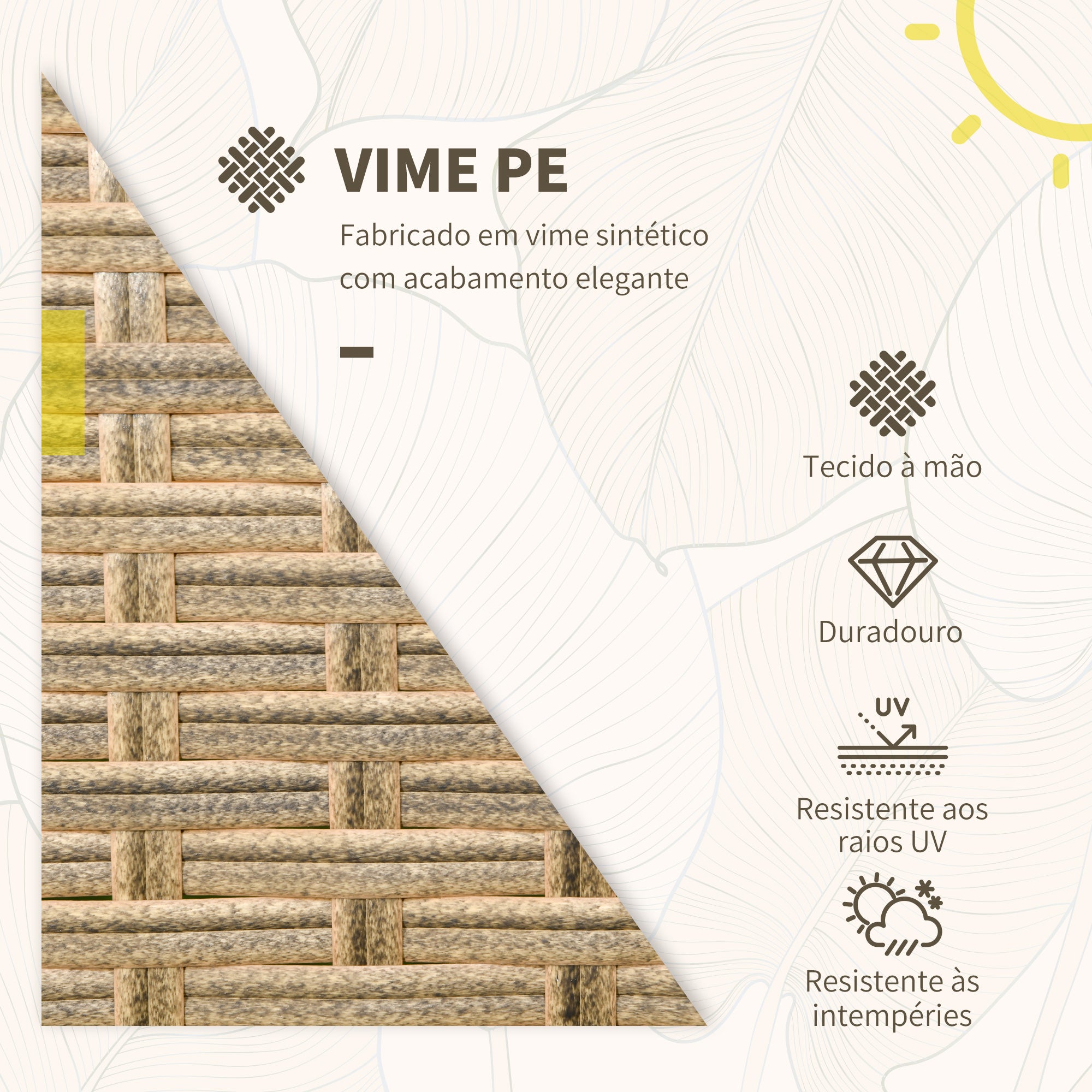 Conjunto de Poltronas e Mesa de Centro – 59x71x80cm – Marrom Claro – Vime