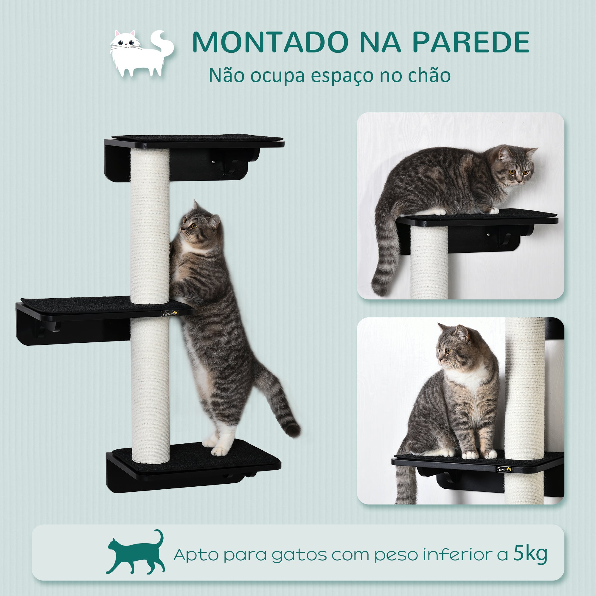 Árvore para Gatos de Parede 63x28x93,5cm Preto e Bege