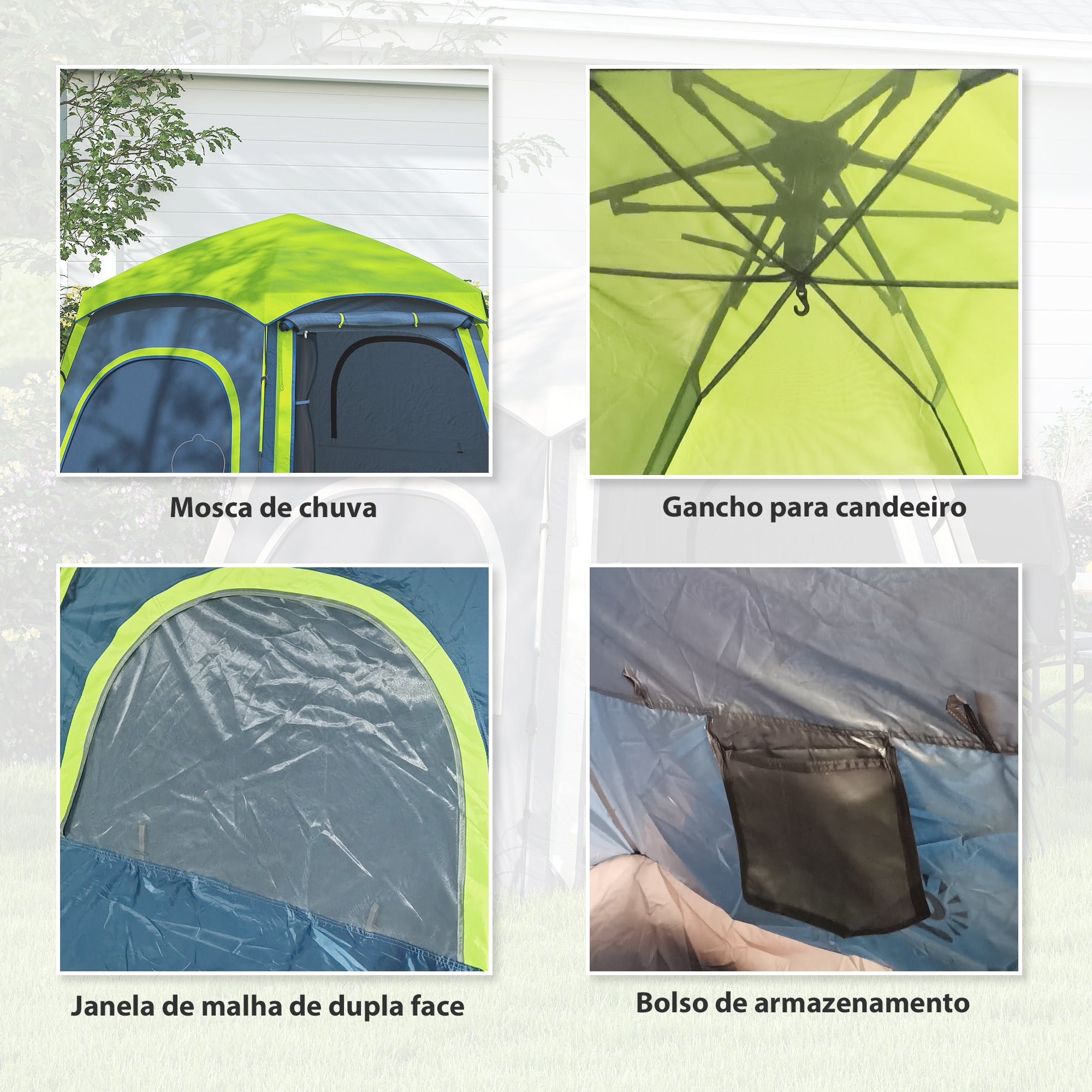 Tenda de Campismo para 2-3 Pessoas 280x240x155 cm - Azul e Verde