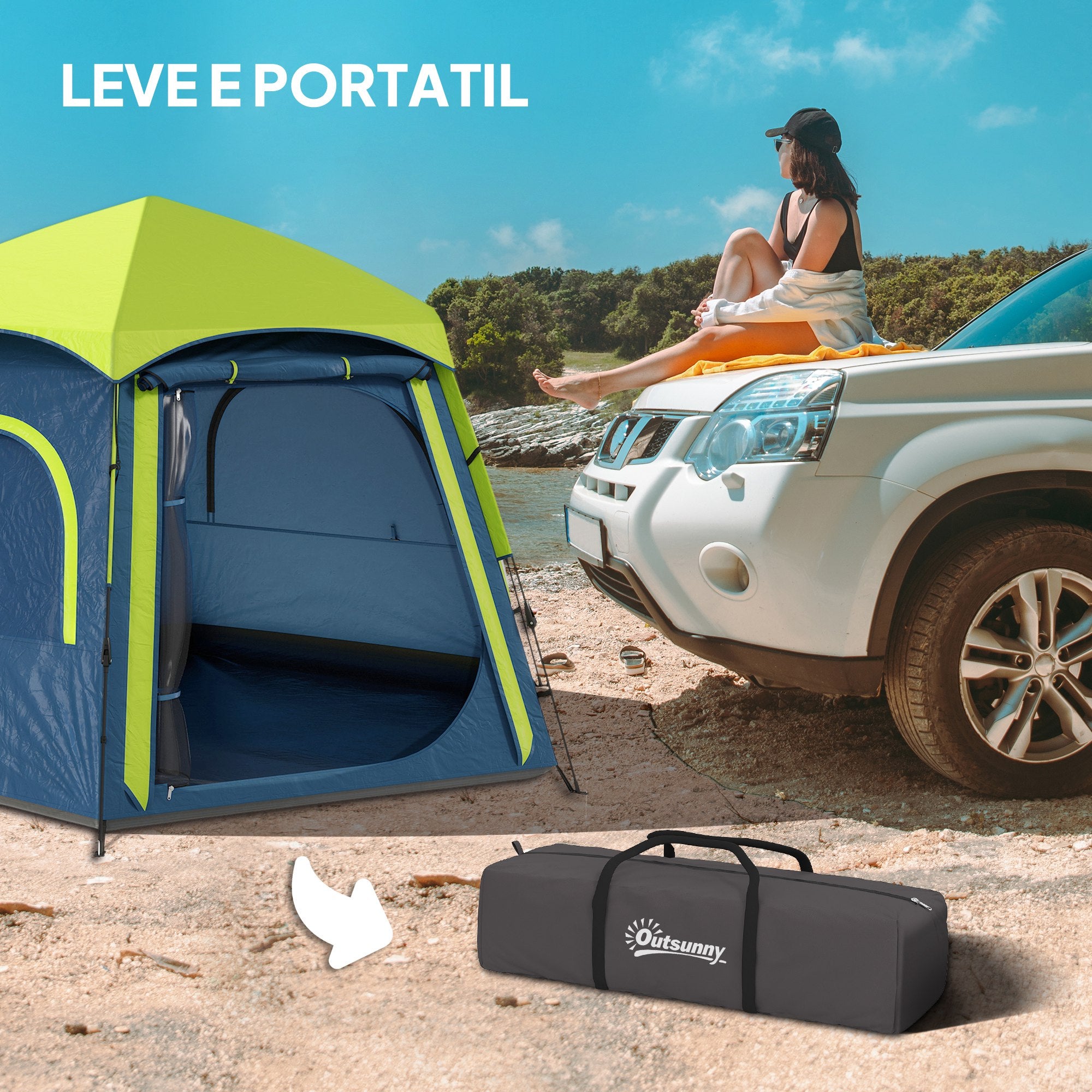 Tenda de Campismo para 2-3 Pessoas 280x240x155 cm - Azul e Verde