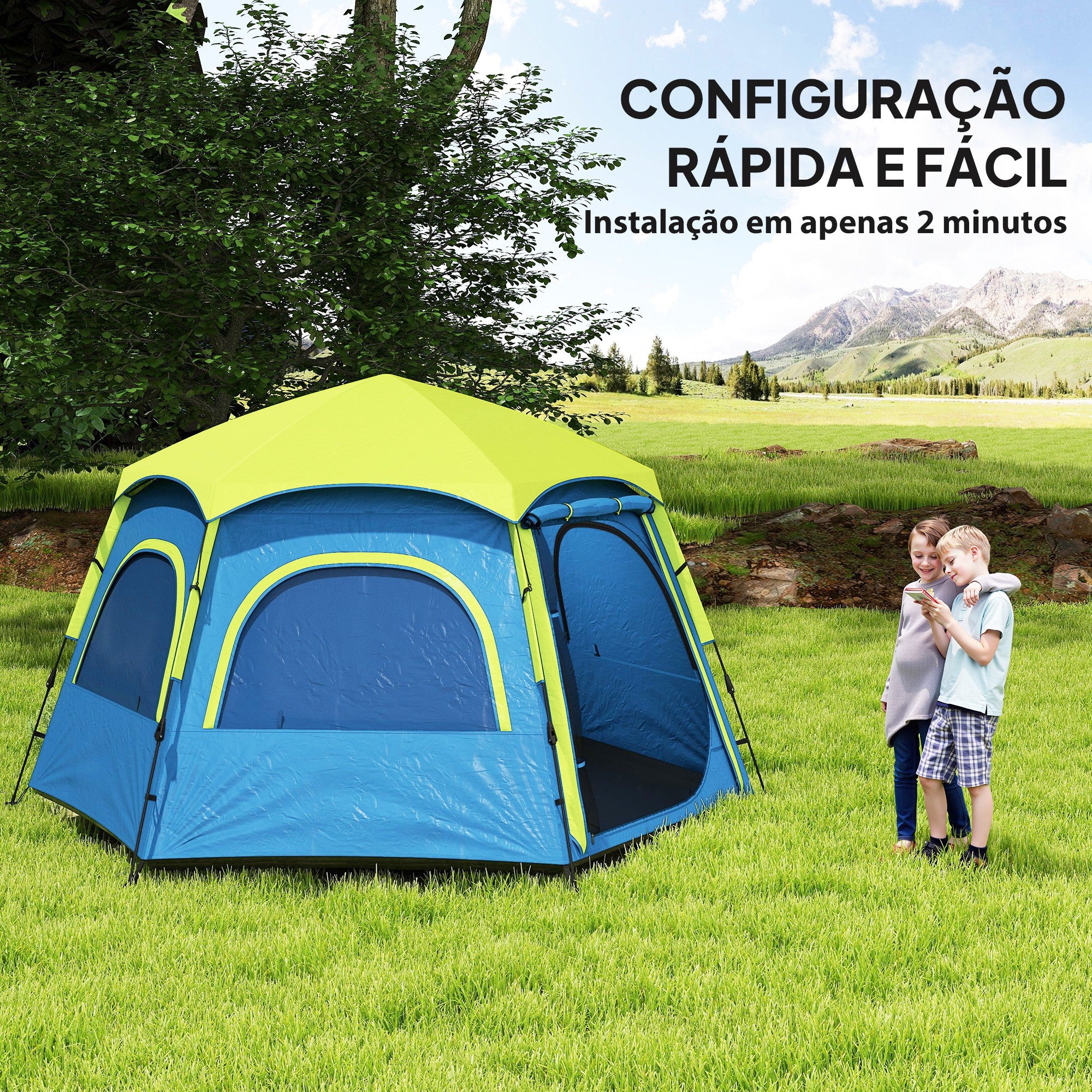 Tenda de Campismo para 2-3 Pessoas 280x240x155 cm - Azul e Verde