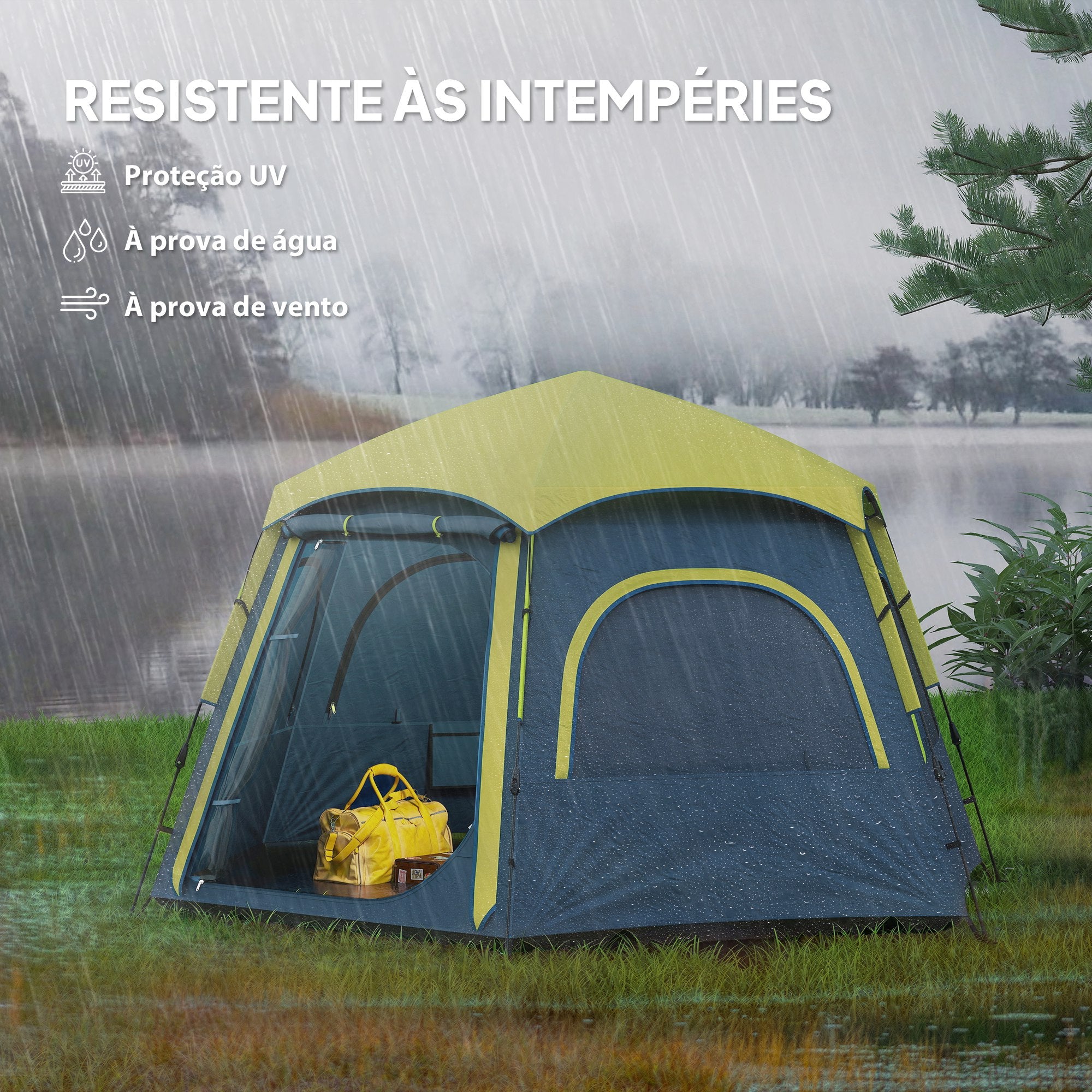 Tenda de Campismo para 2-3 Pessoas 280x240x155 cm - Azul e Verde