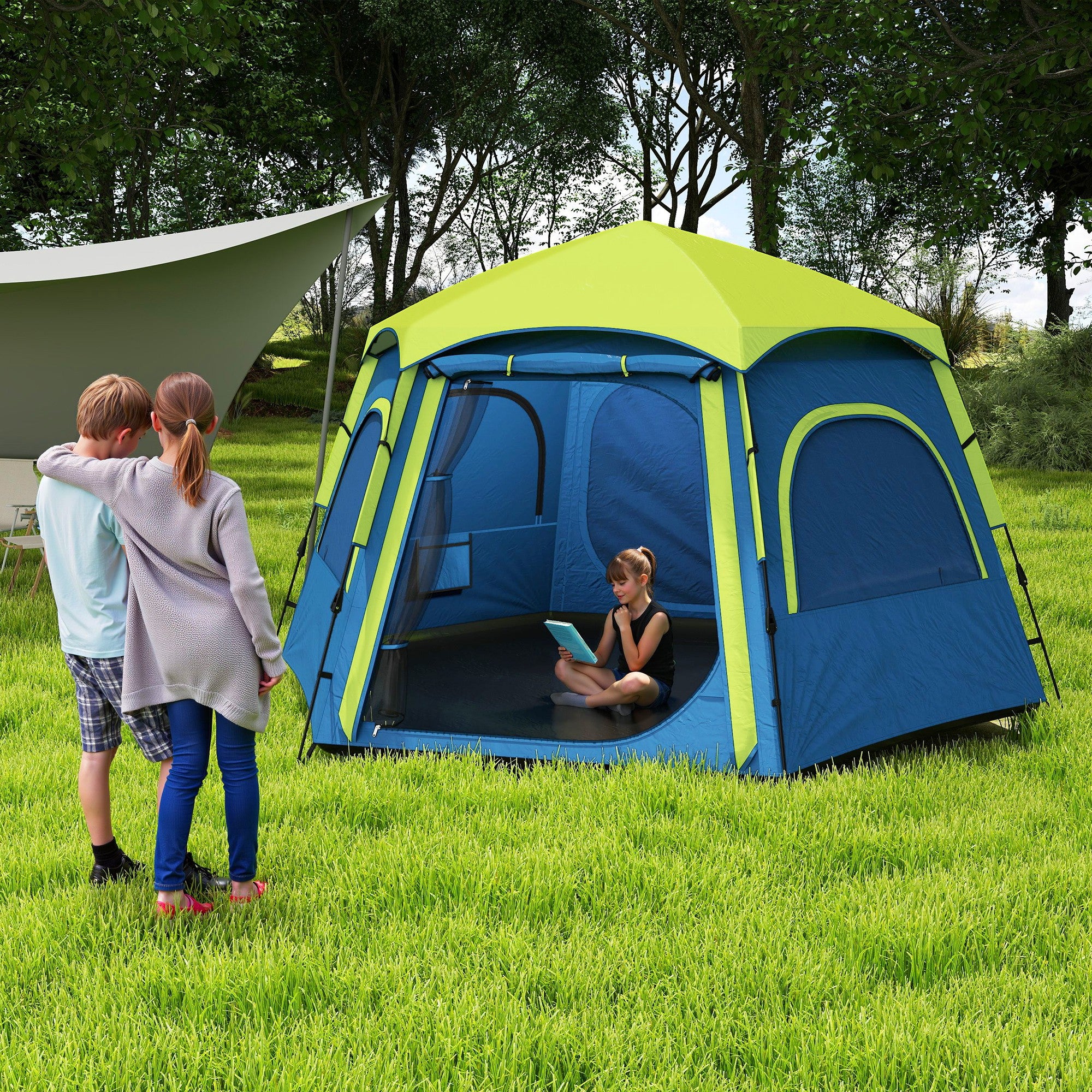 Tenda de Campismo para 2-3 Pessoas 280x240x155 cm - Azul e Verde