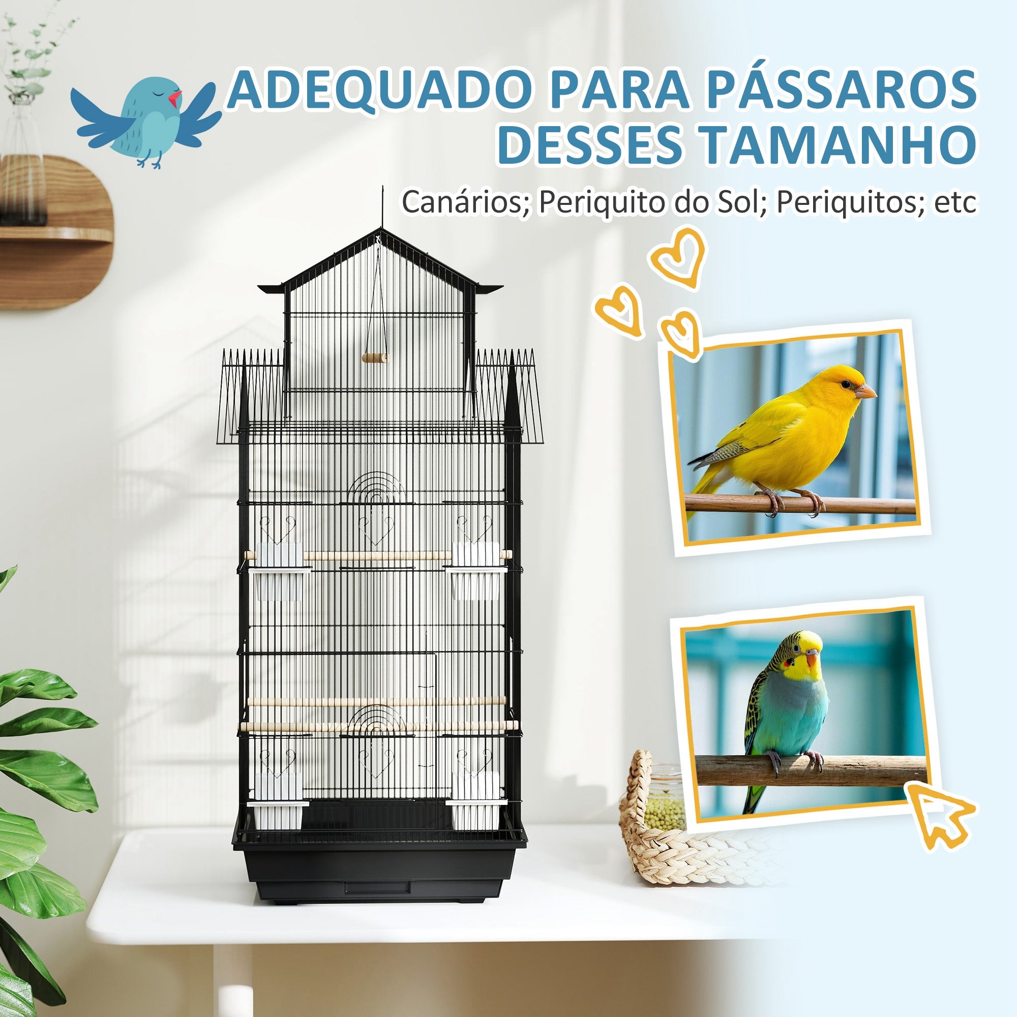 Gaiola para Pássaros com Bandeja Amovível 50,5x41x104 cm Preto
