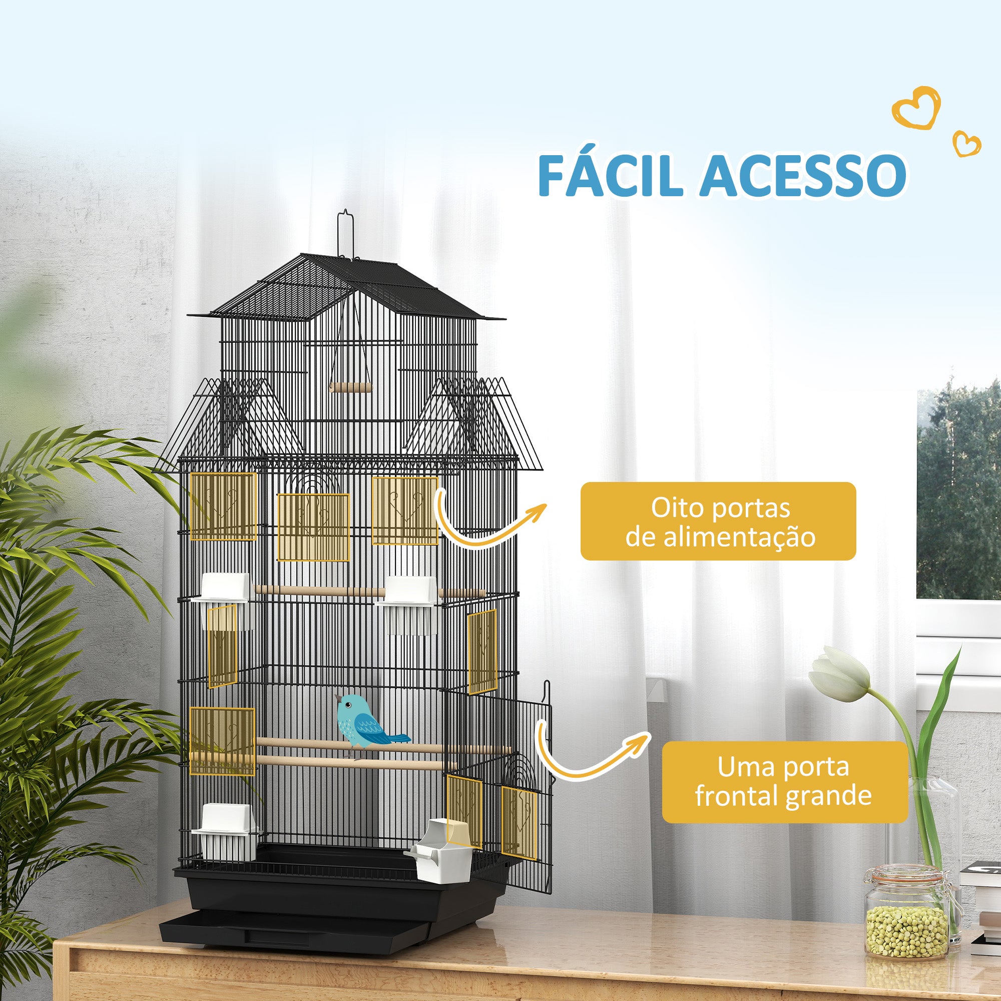 Gaiola para Pássaros com Bandeja Amovível 50,5x41x104 cm Preto