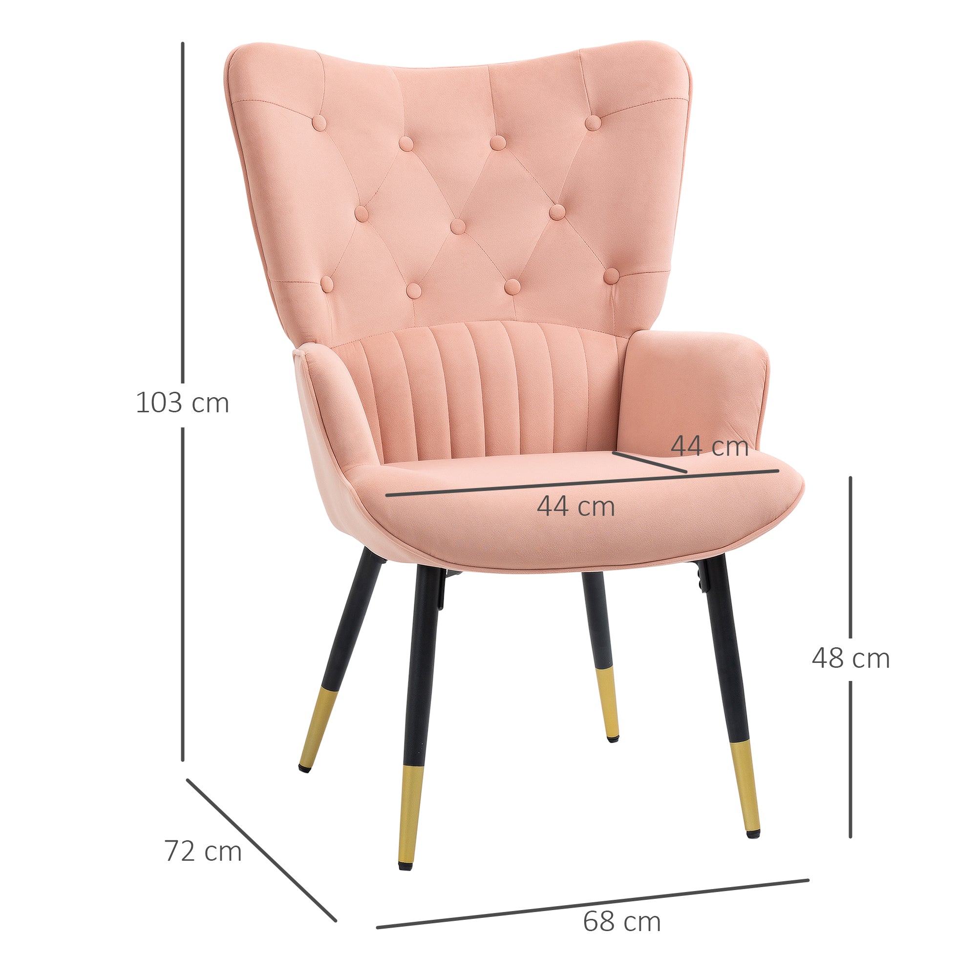 Poltrona Estofada – 68x72x103cm – Cor-de-Rosa – Veludo