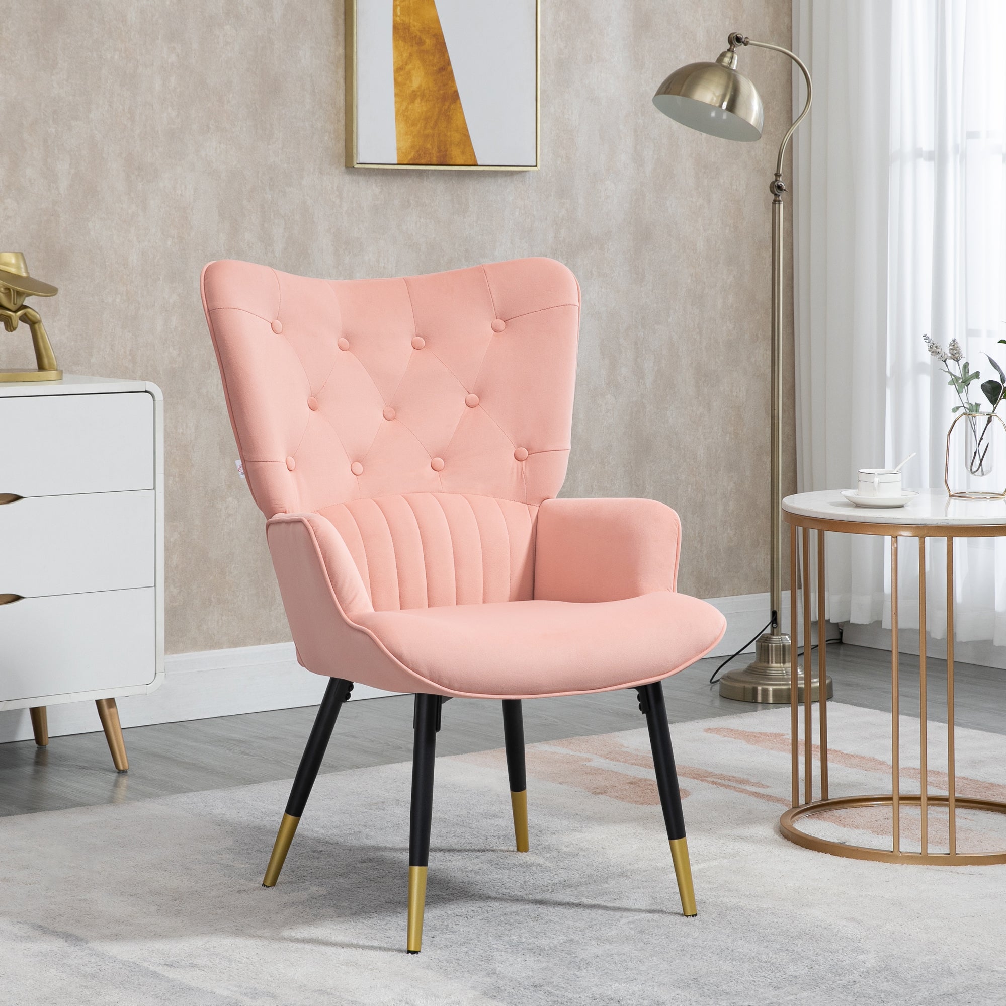 Poltrona Estofada – 68x72x103cm – Cor-de-Rosa – Veludo
