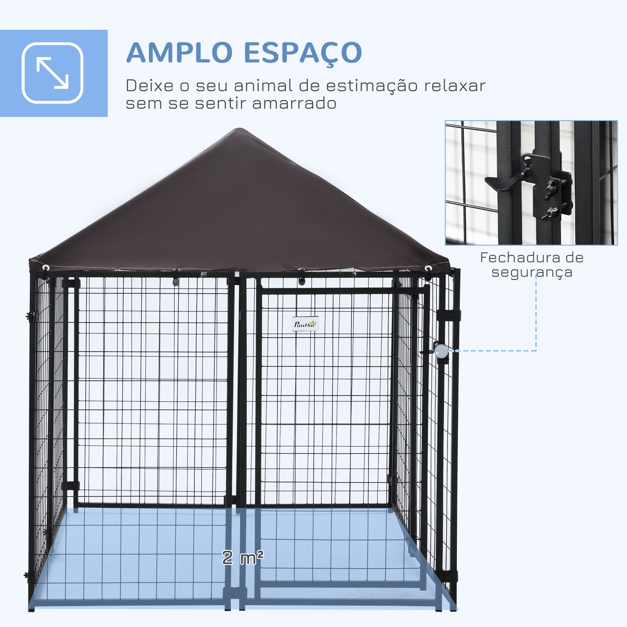 Parque para Animais de Estimação – 141x141x153 cm – Preto – Metal e Poliéster