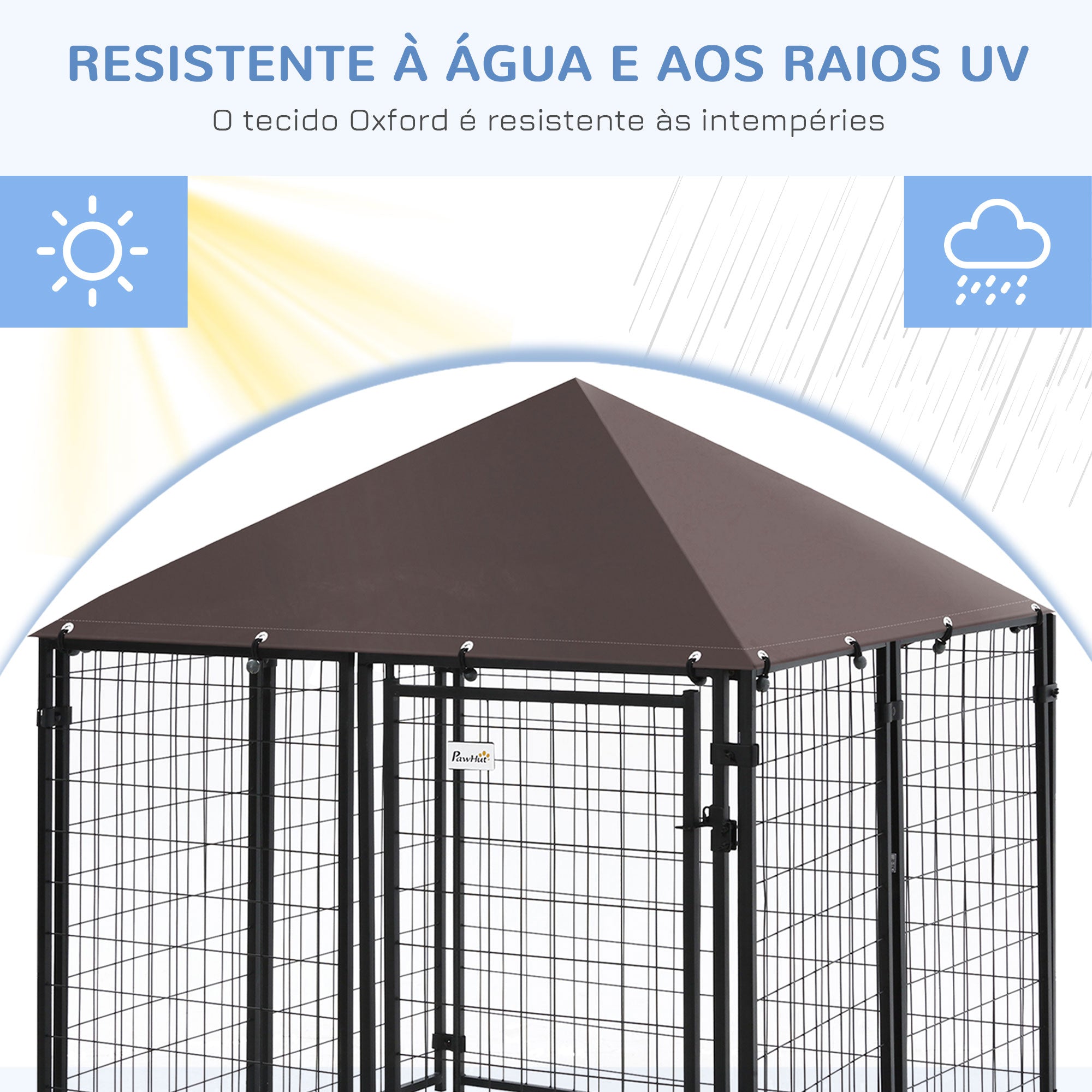 Parque para Animais de Estimação – 141x141x153 cm – Preto – Metal e Poliéster