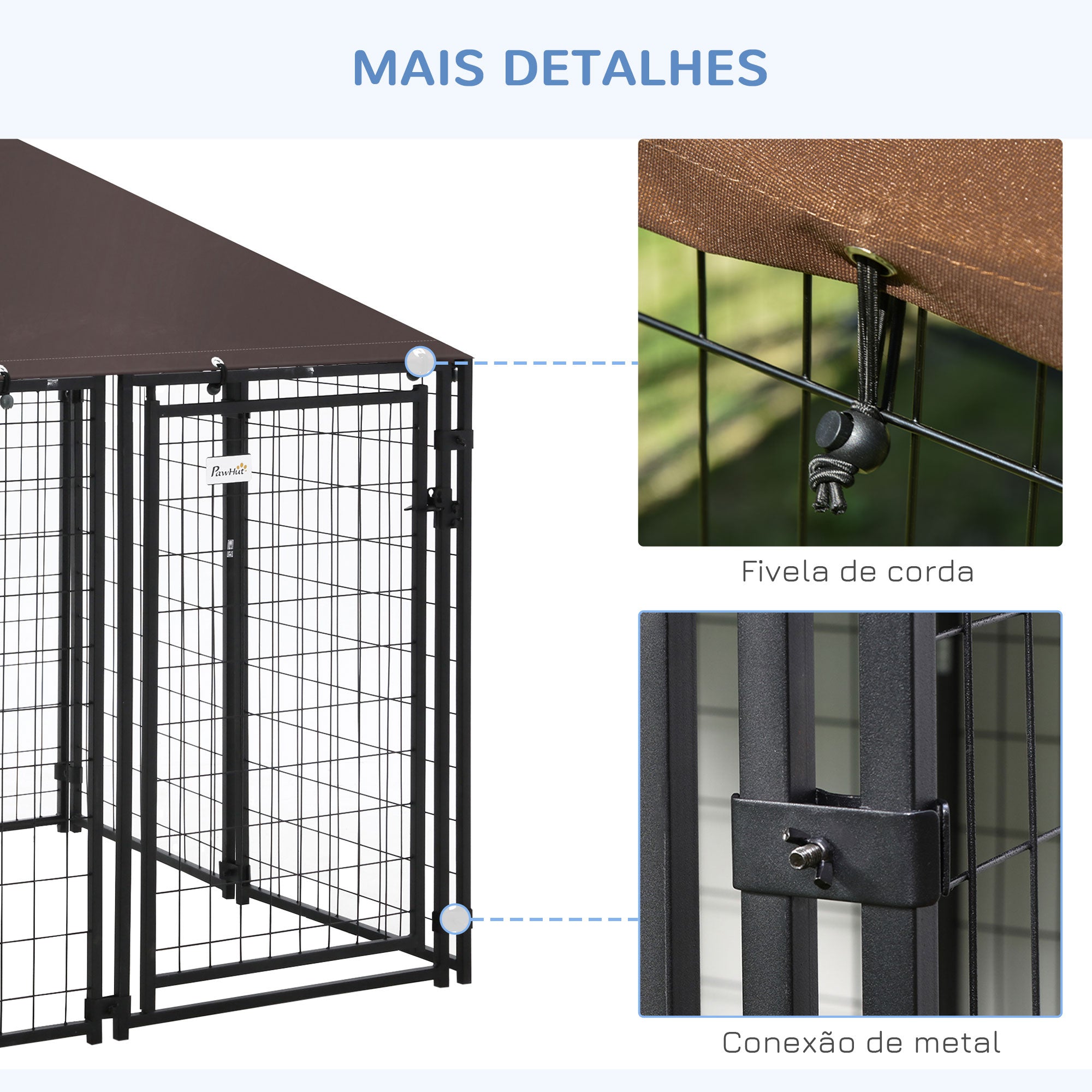 Parque para Animais de Estimação – 141x141x153 cm – Preto – Metal e Poliéster
