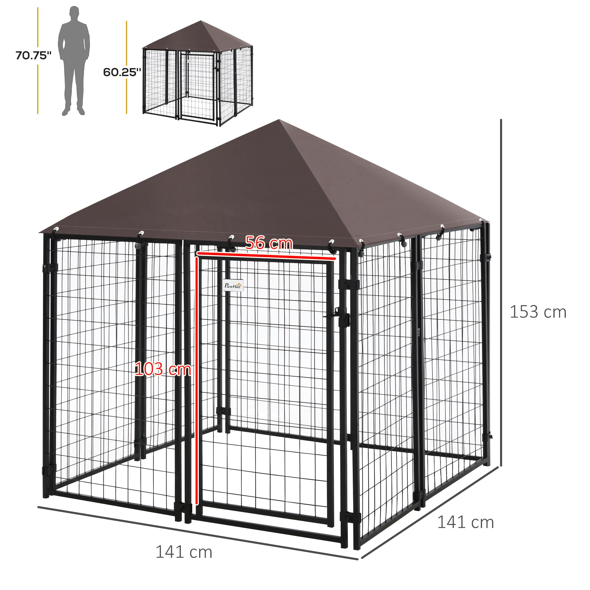 Parque para Animais de Estimação – 141x141x153 cm – Preto – Metal e Poliéster