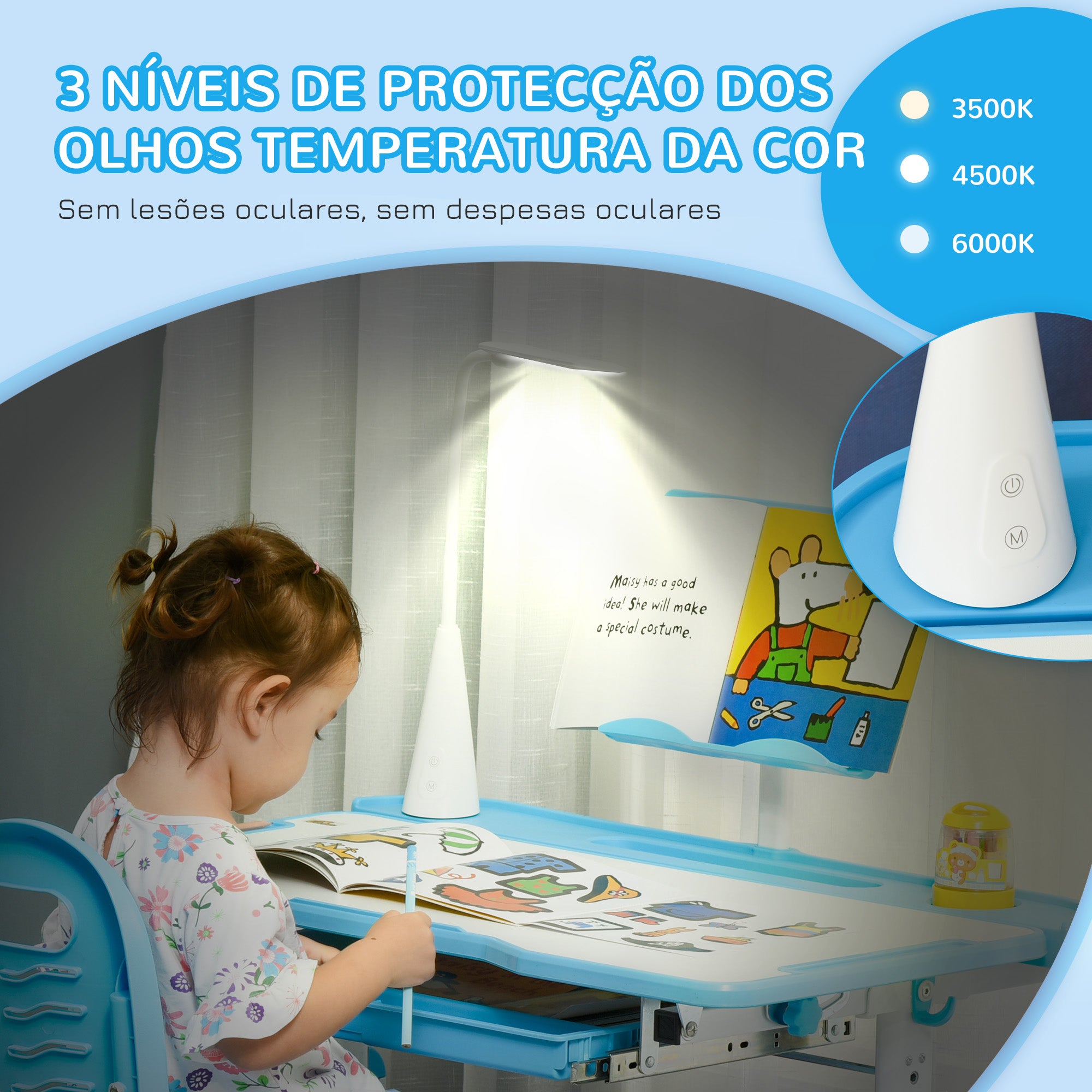 Secretária e Cadeira Ajustáveis para Crianças - Azul 80x49,5x80-105 cm
