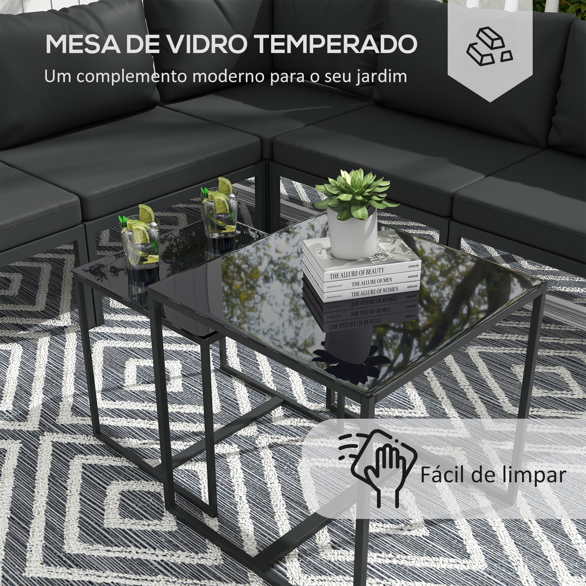 Conjunto de Sofá de Jardim 7 Peças Cinza Escuro 67x67x64 cm