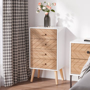 Mesa de Cabeceira 4 Gavetas 40x30x75 cm Branco e Madeira
