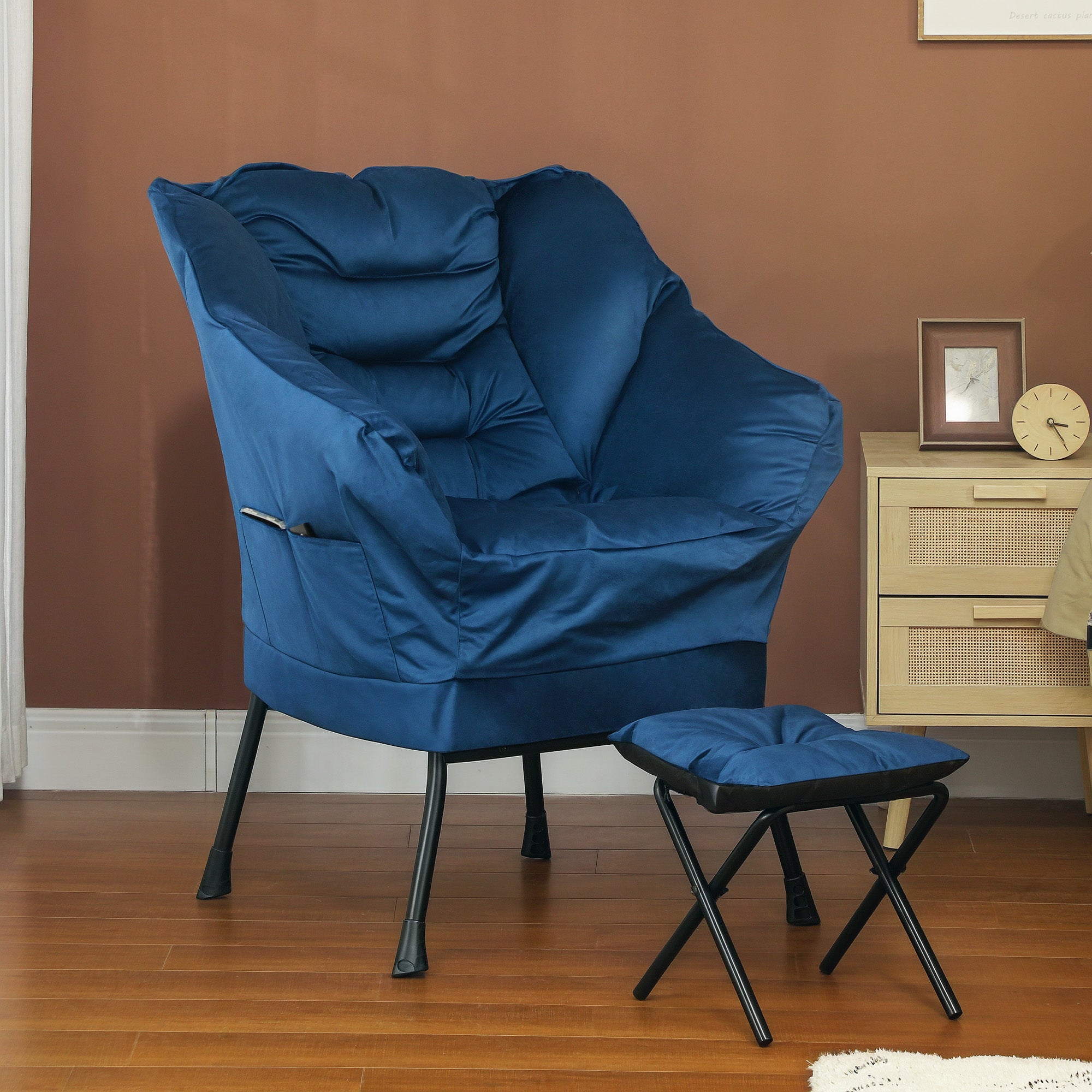 Poltrona Sala de Estar com Apoio para os Pés 80x78x100 cm Azul Escuro