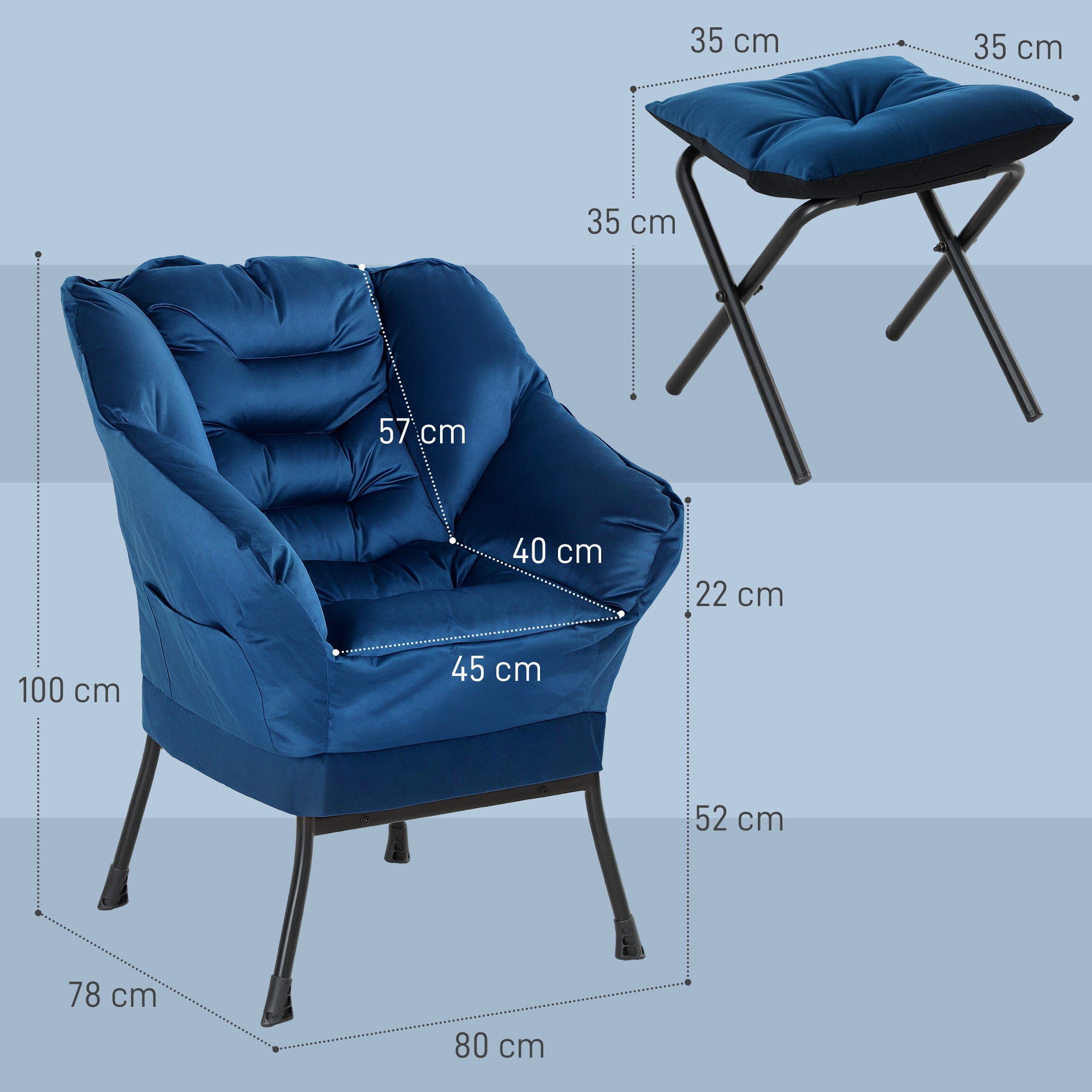 Poltrona Sala de Estar com Apoio para os Pés 80x78x100 cm Azul Escuro