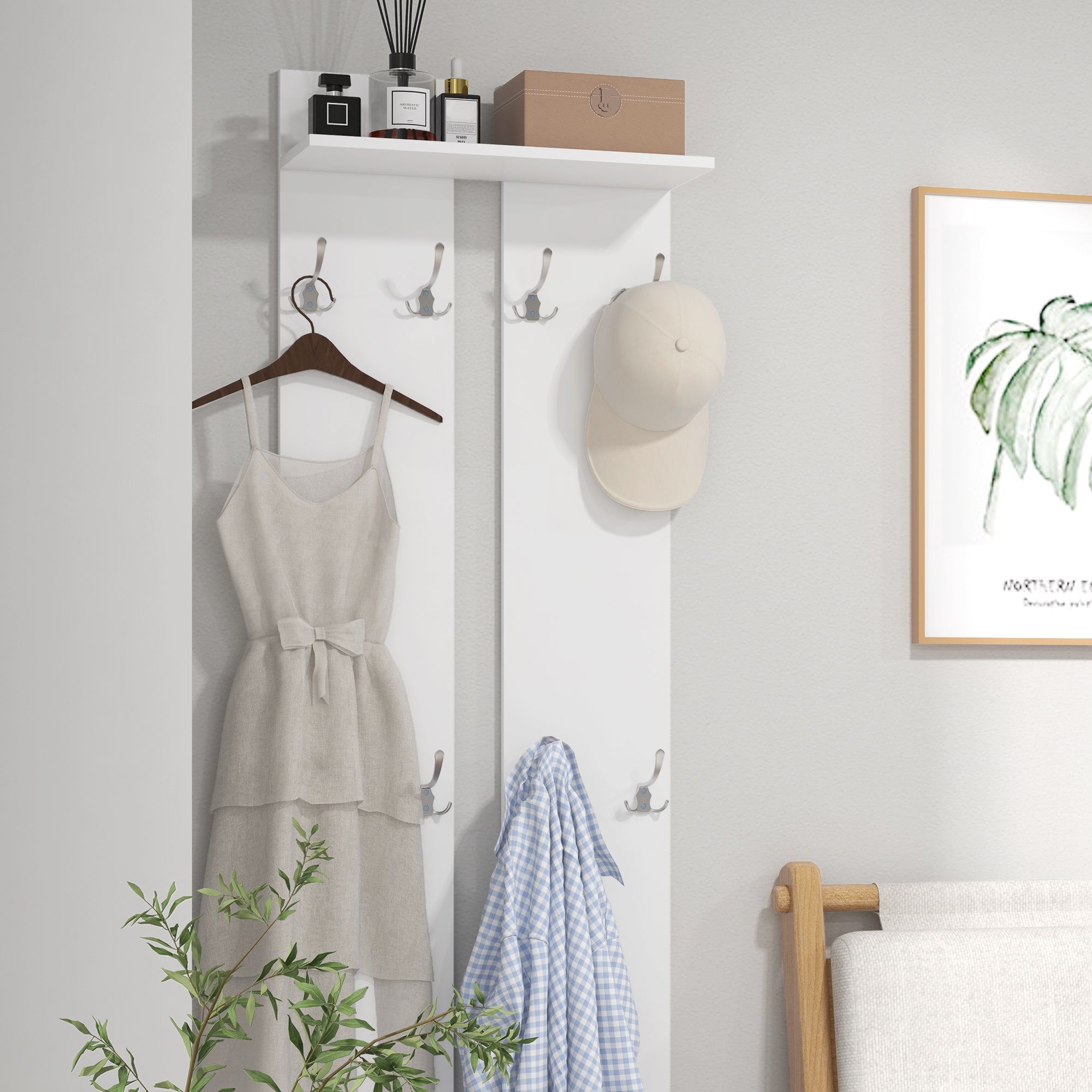 Móvel Cabide de Entrada Moderno – 55x21,3x170 cm – Branco – Melamina