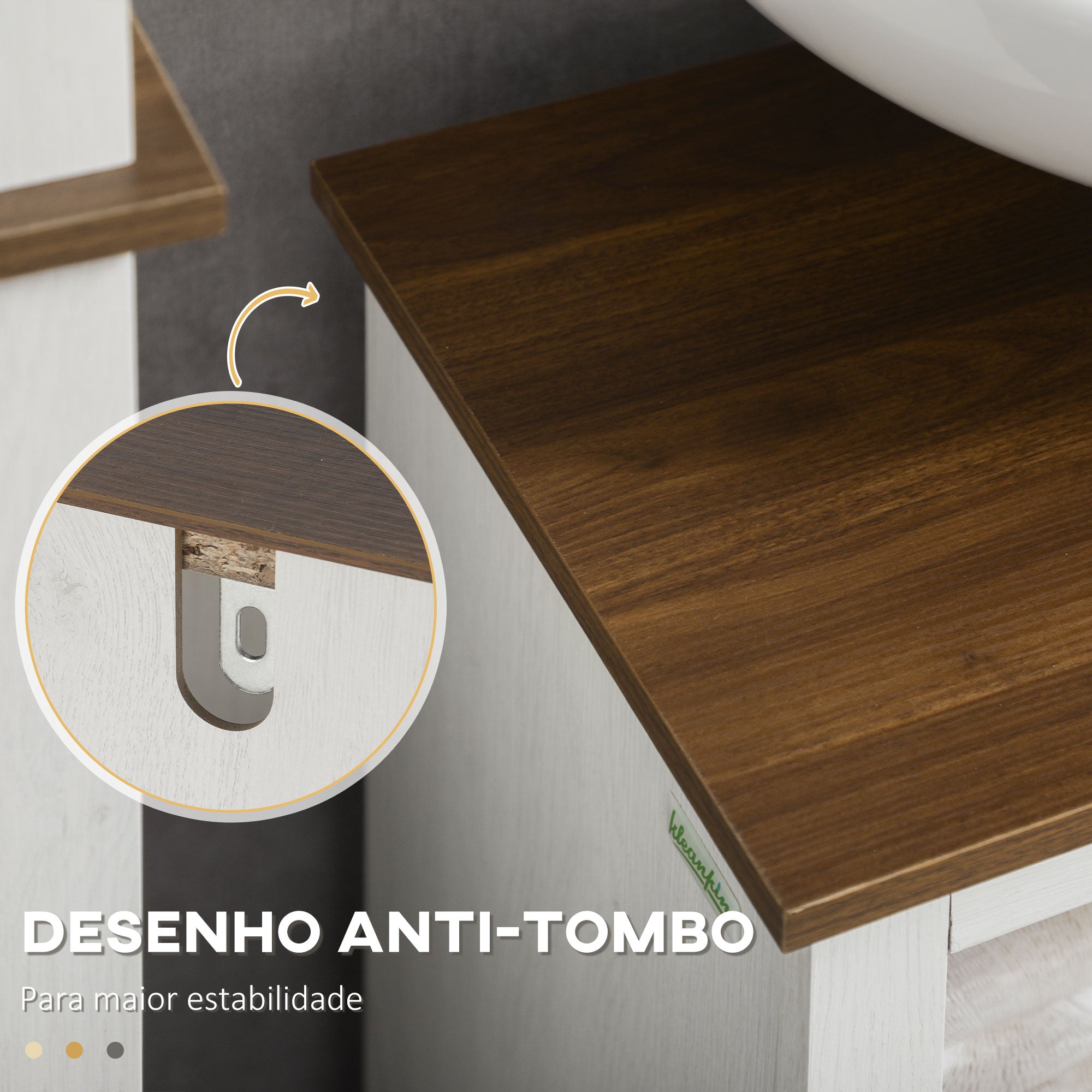 Armário de Casa de Banho – 60x30x60 cm – Branco e Madeira