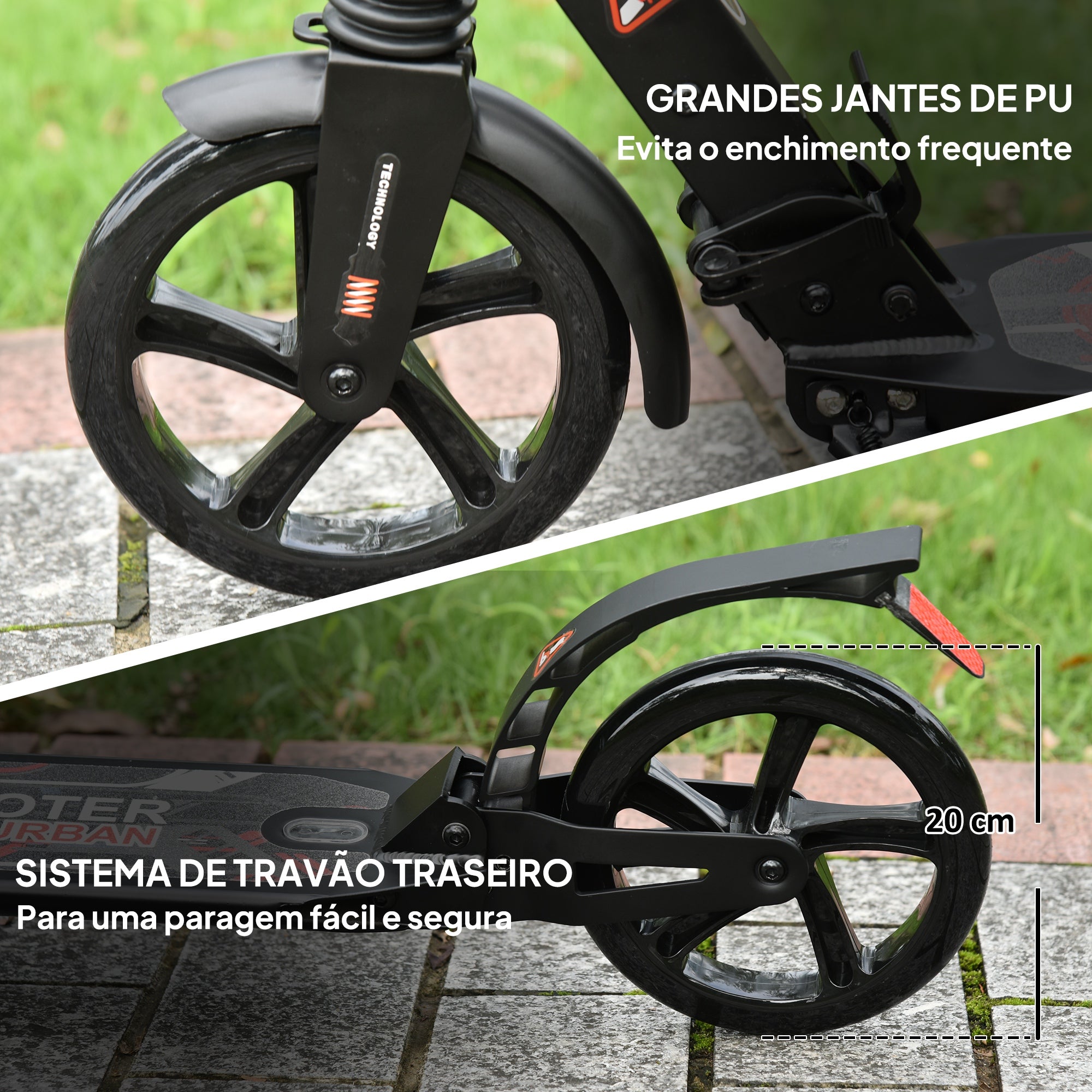 Trotinete Dobrável para Adultos e Crianças (Preto, 100 kg) - Medidas 94x38x90-105cm