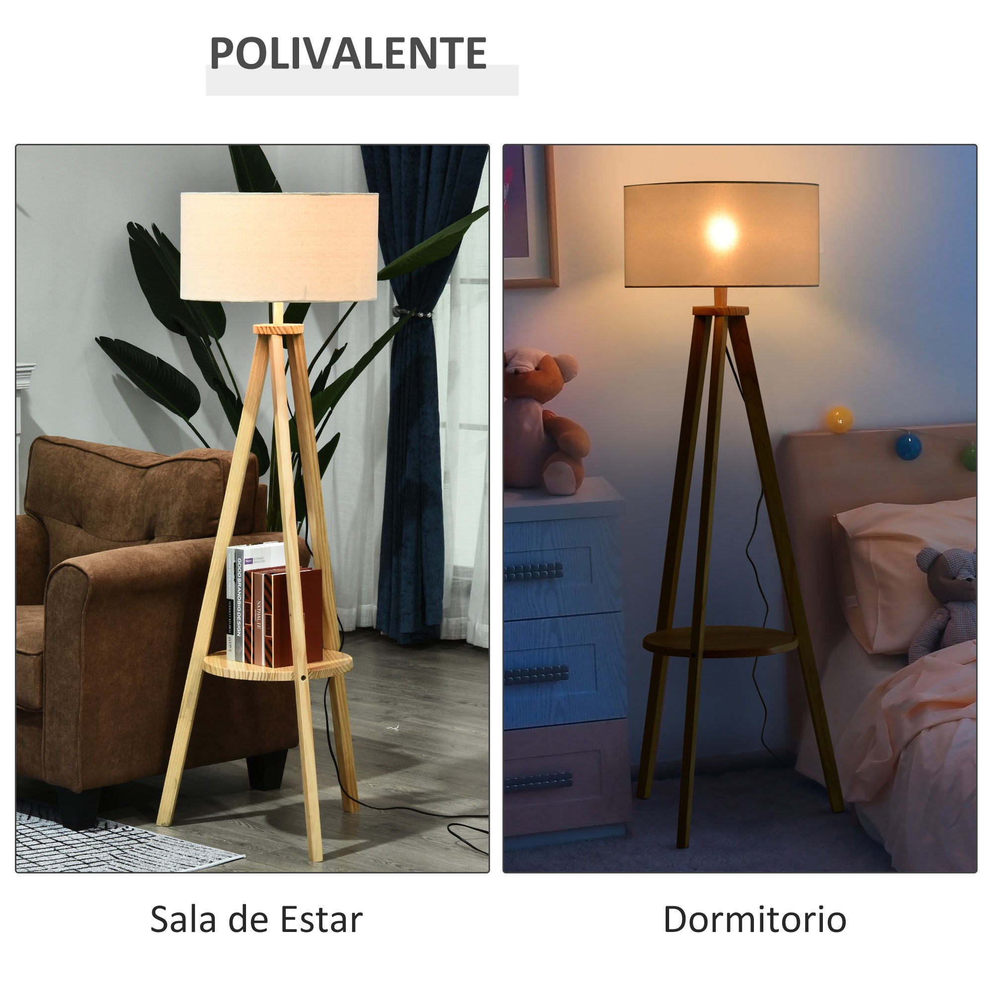 Candeeiro de Pé Moderno 50x50x154cm - Madeira e Bege