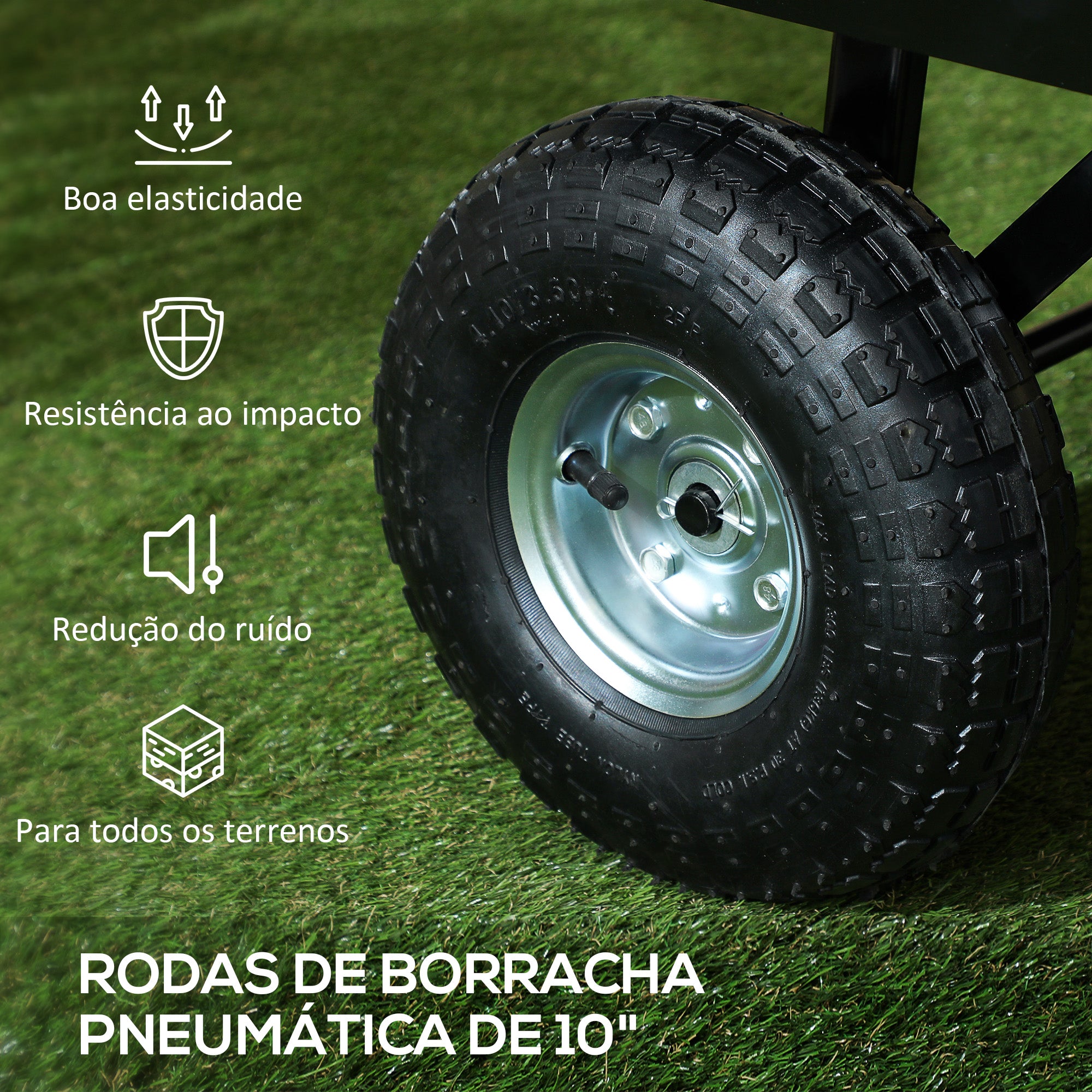 Carrinho de Transporte com Rodas Grandes 105x51x54 cm - Cor Preto