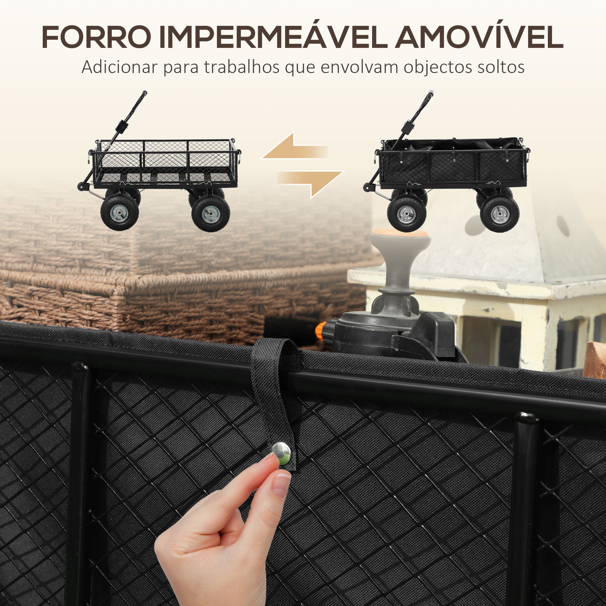 Carrinho de Transporte com Rodas Grandes 105x51x54 cm - Cor Preto