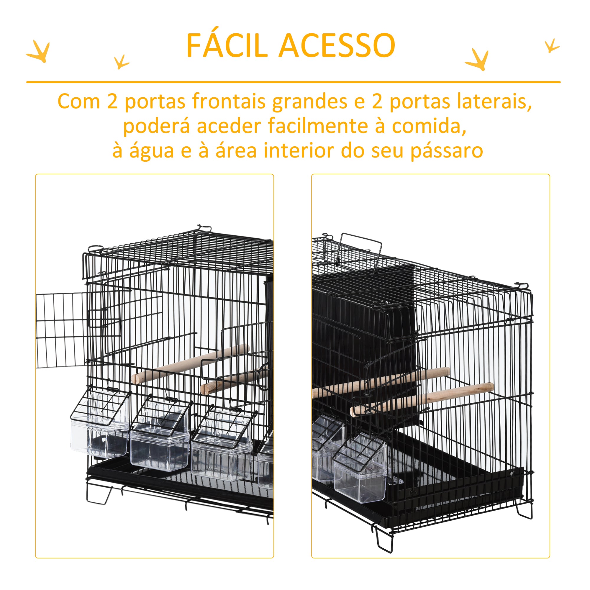 Gaiola para Pássaros com Divisória 59,5x26,5x39,5 cm - Cor Preto