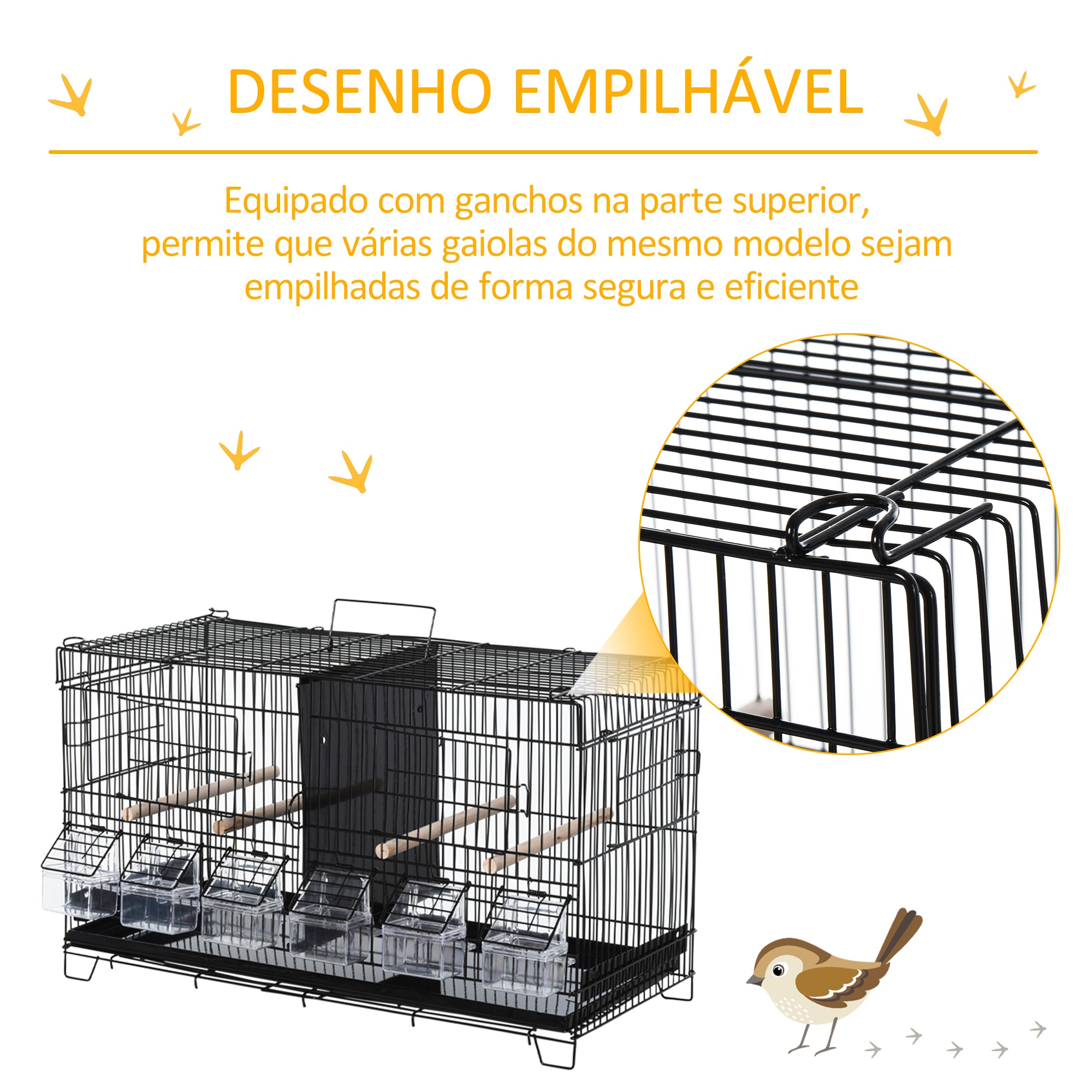 Gaiola para Pássaros com Divisória 59,5x26,5x39,5 cm - Cor Preto